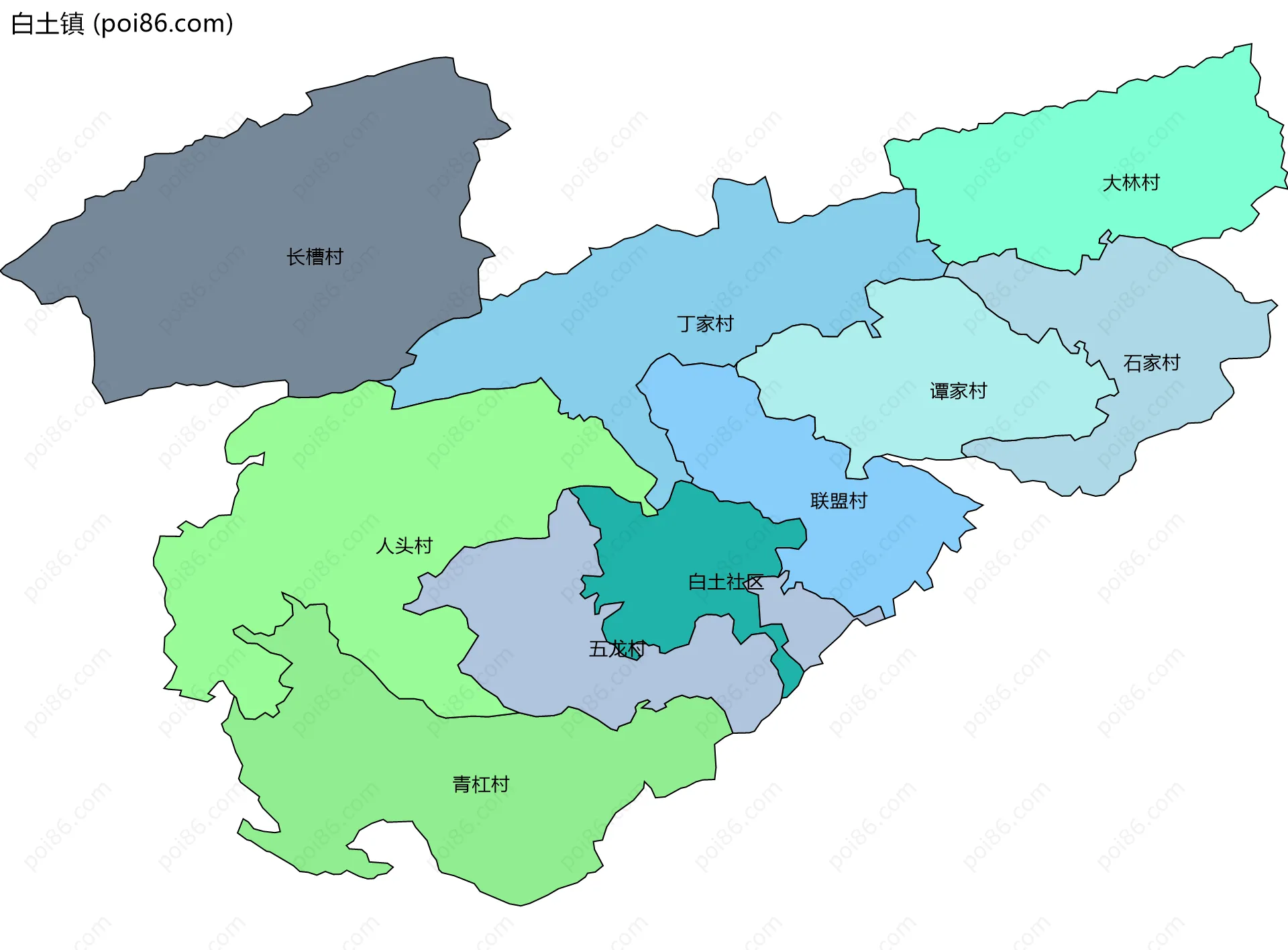 白土镇边界地图(五级行政区划)