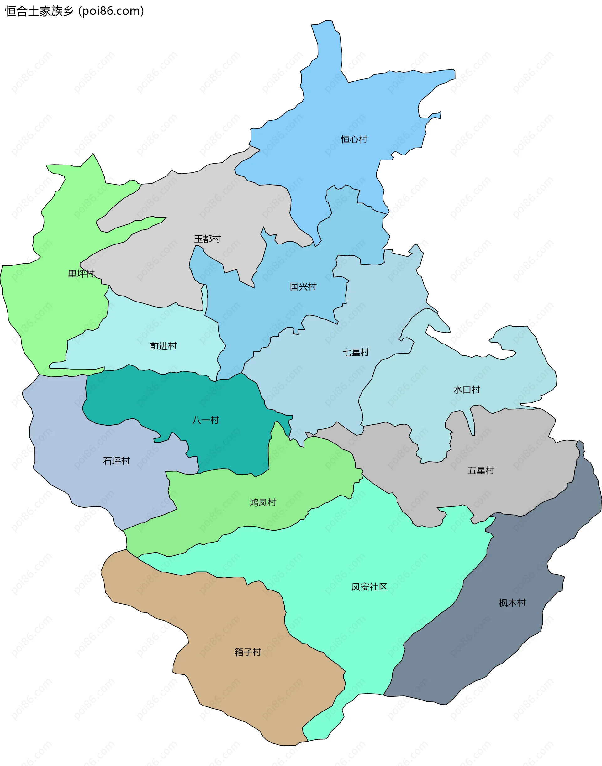 恒合土家族乡边界地图(五级行政区划)