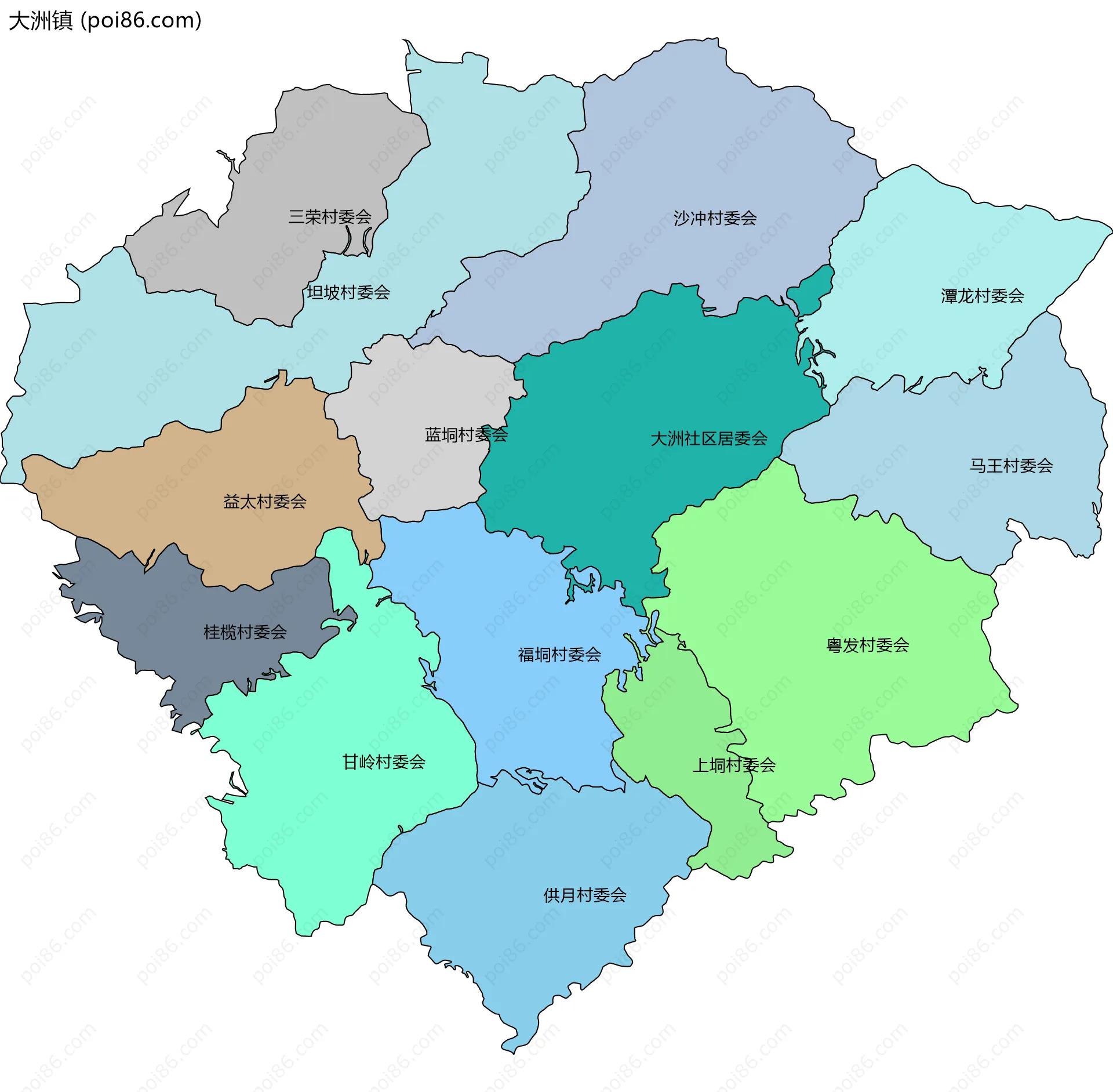 大洲镇边界地图(五级行政区划)