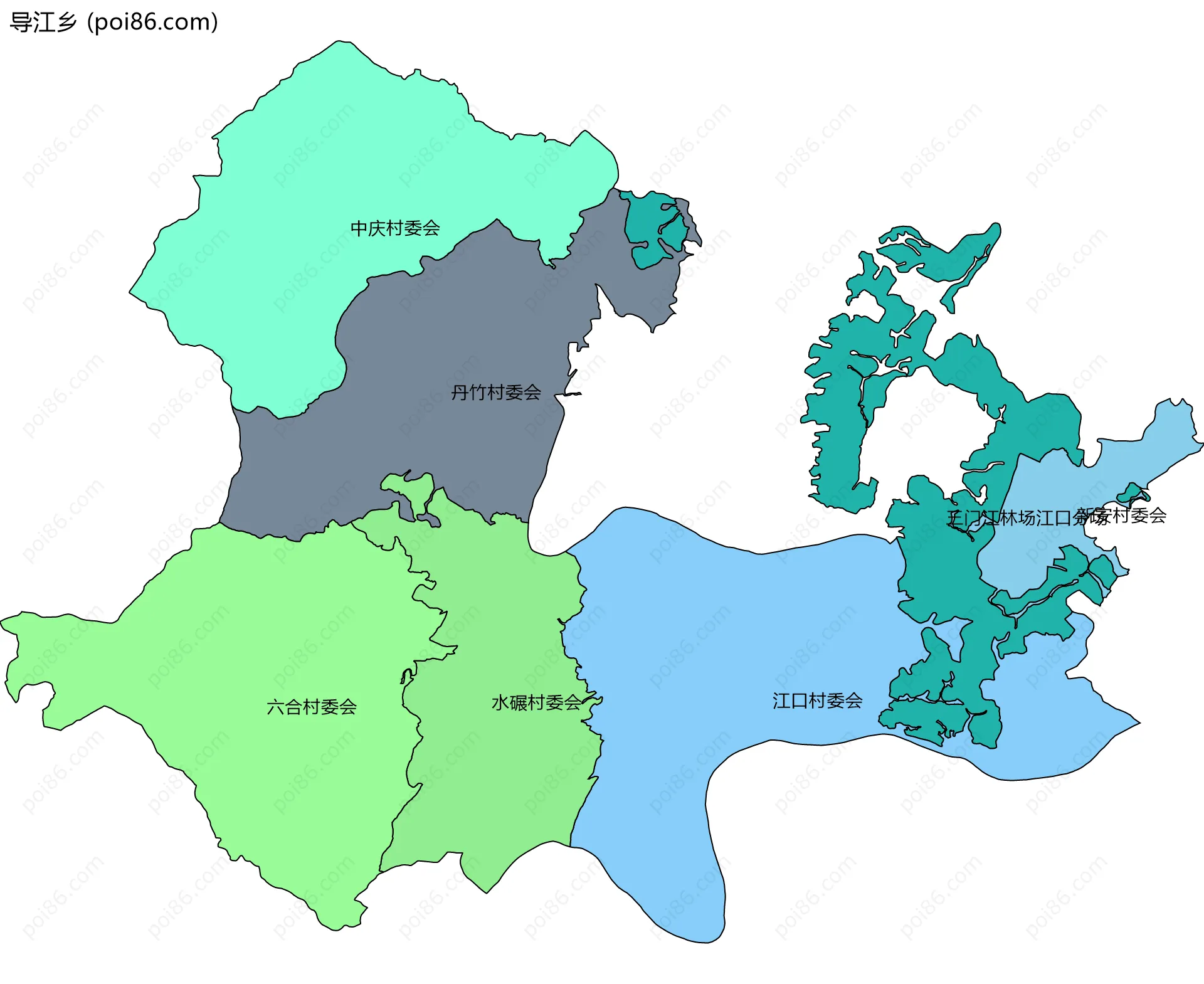 导江乡边界地图(五级行政区划)