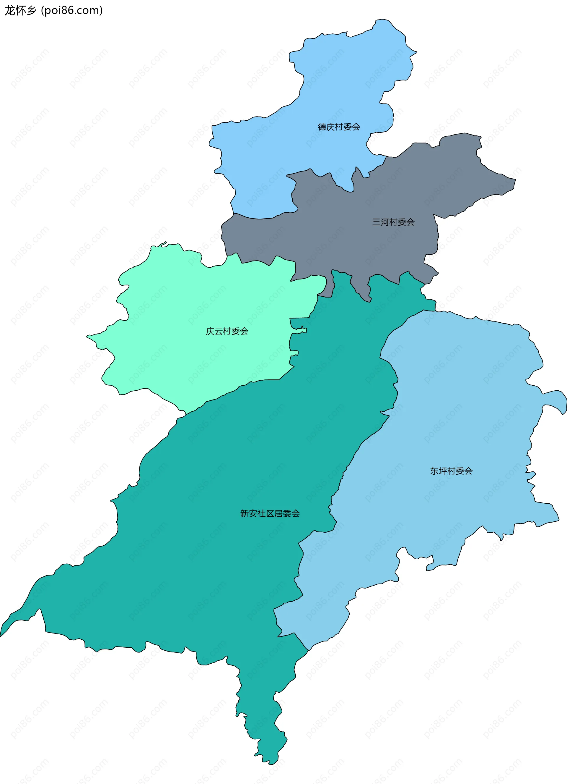 龙怀乡边界地图(五级行政区划)