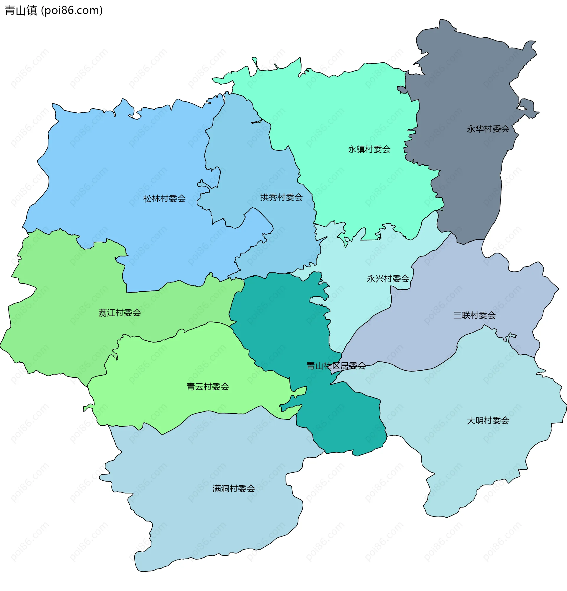 青山镇边界地图(五级行政区划)