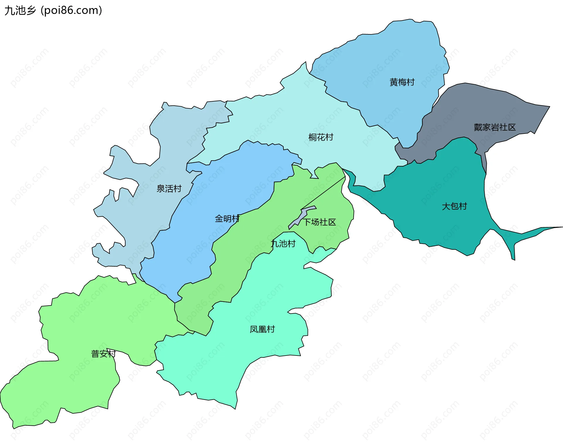 九池乡边界地图(五级行政区划)