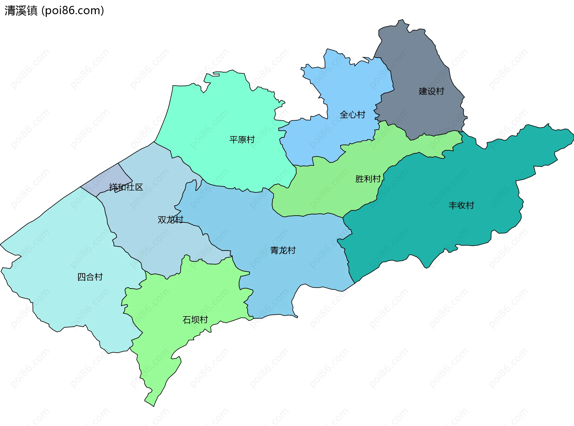 清溪镇边界地图(五级行政区划)