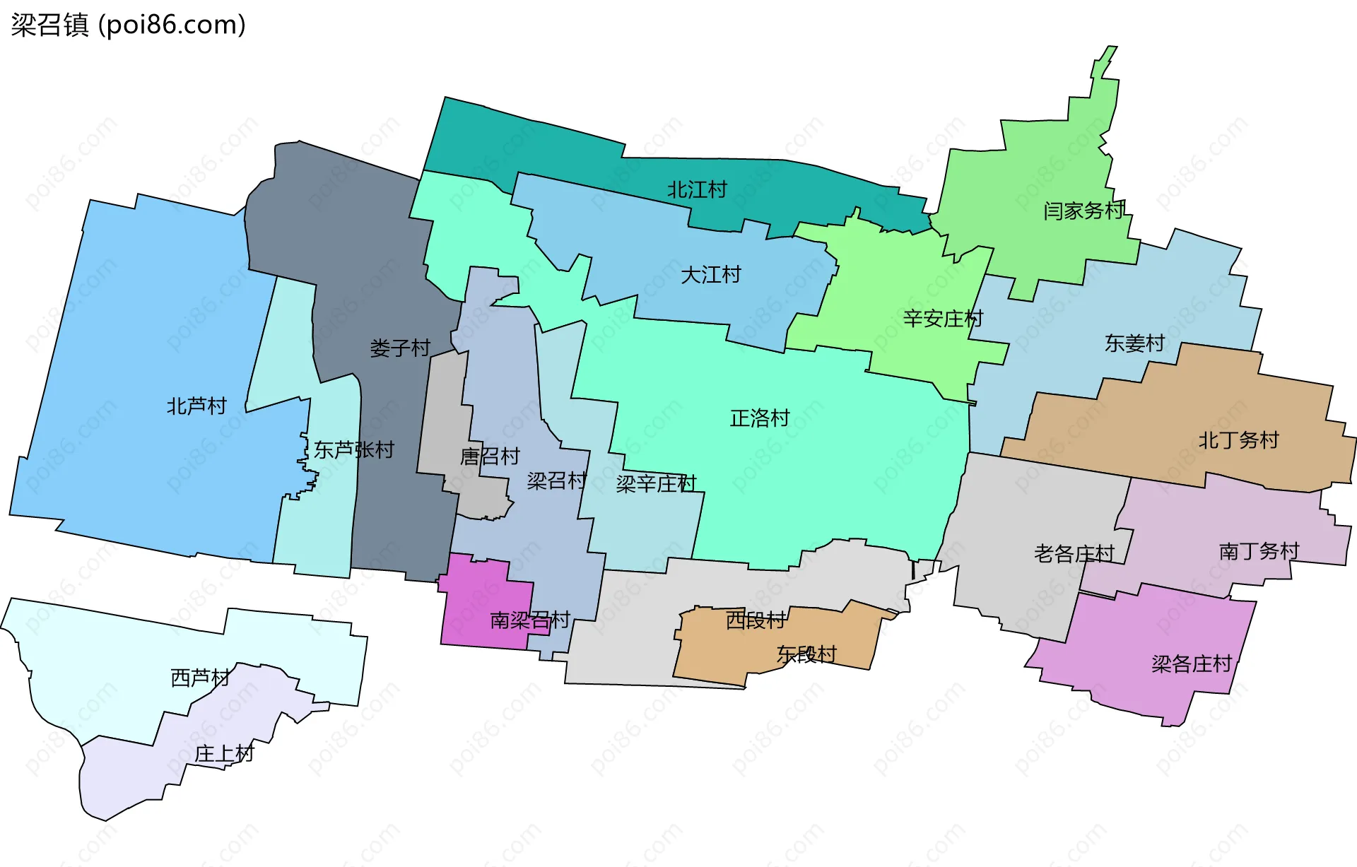 梁召镇边界地图(五级行政区划)