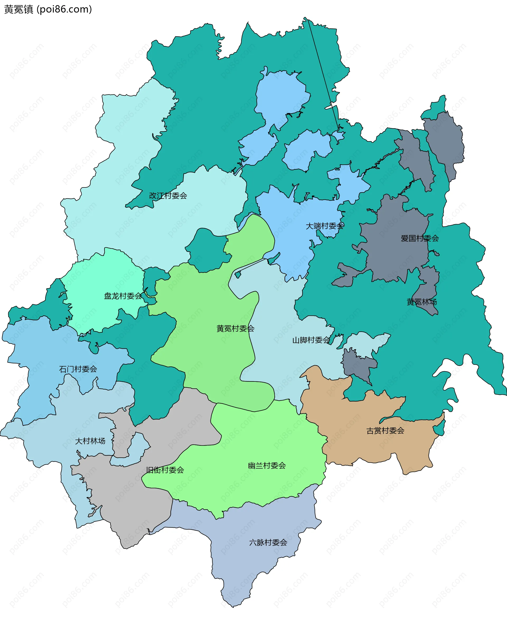 黄冕镇边界地图(五级行政区划)