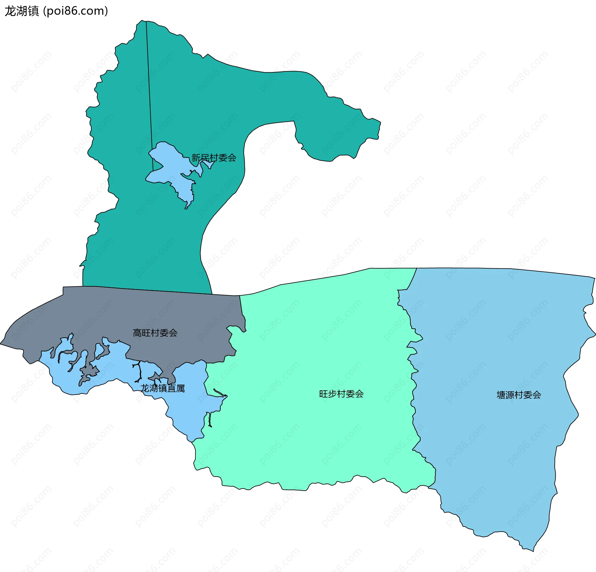 龙湖镇边界地图(五级行政区划)