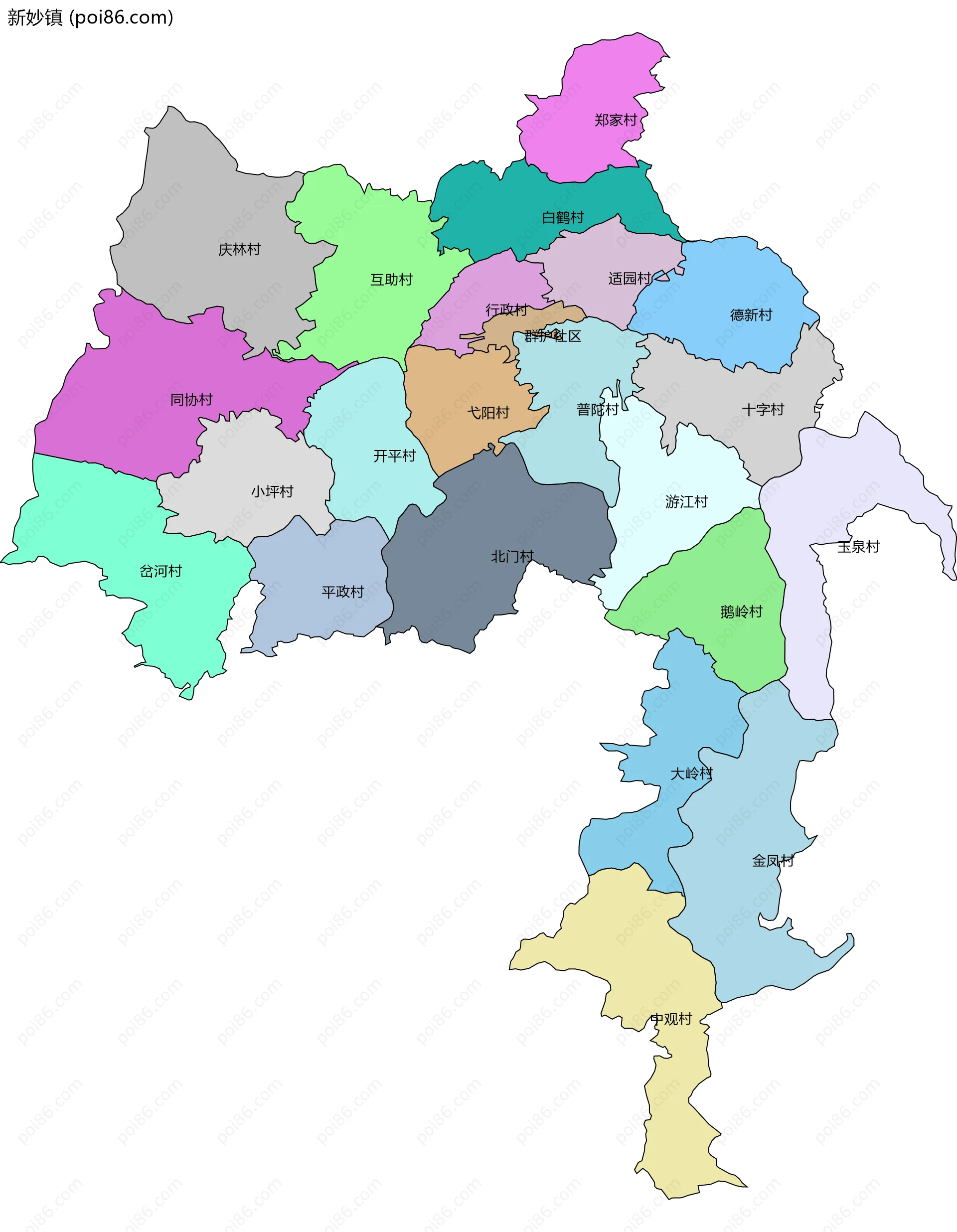 新妙镇边界地图(五级行政区划)