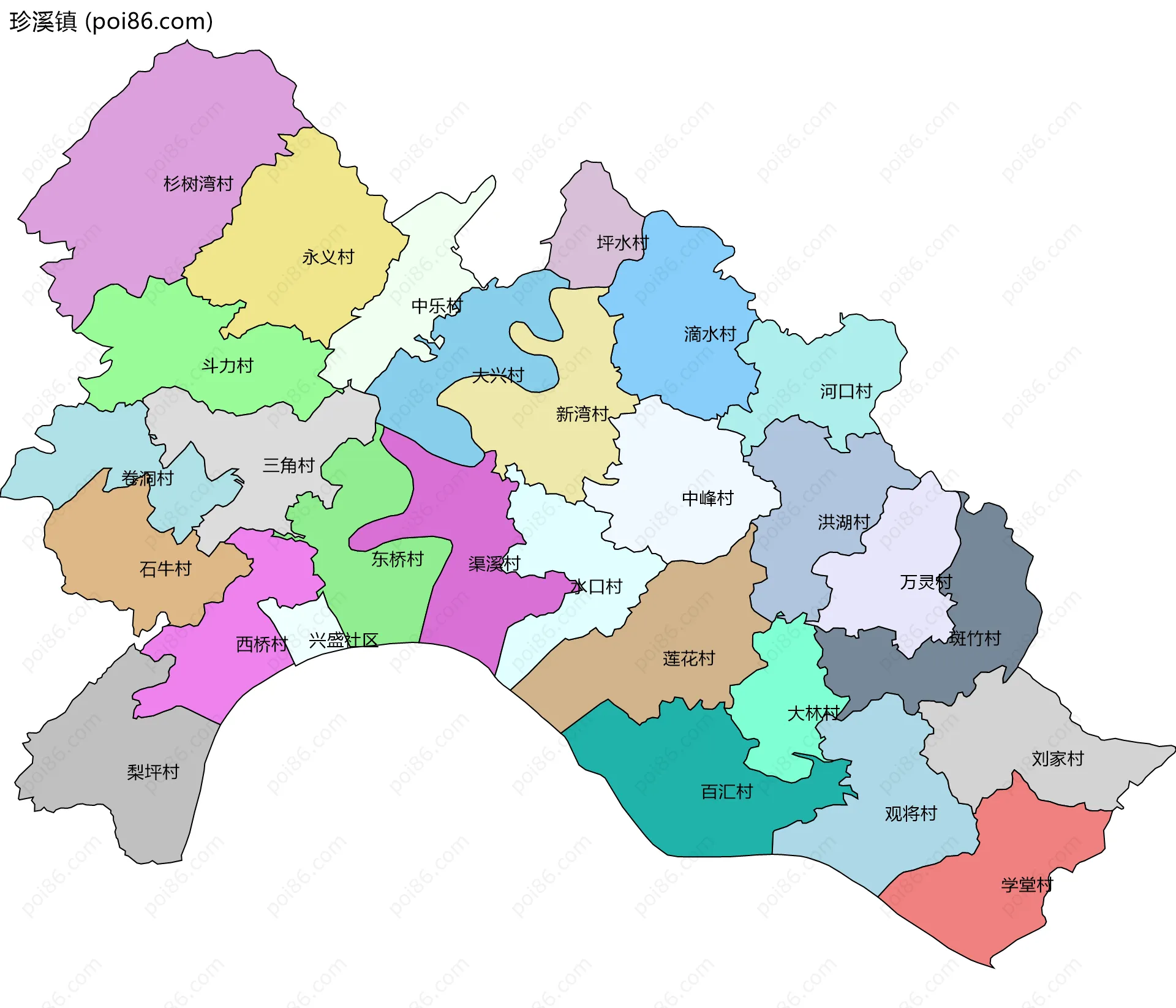 珍溪镇边界地图(五级行政区划)