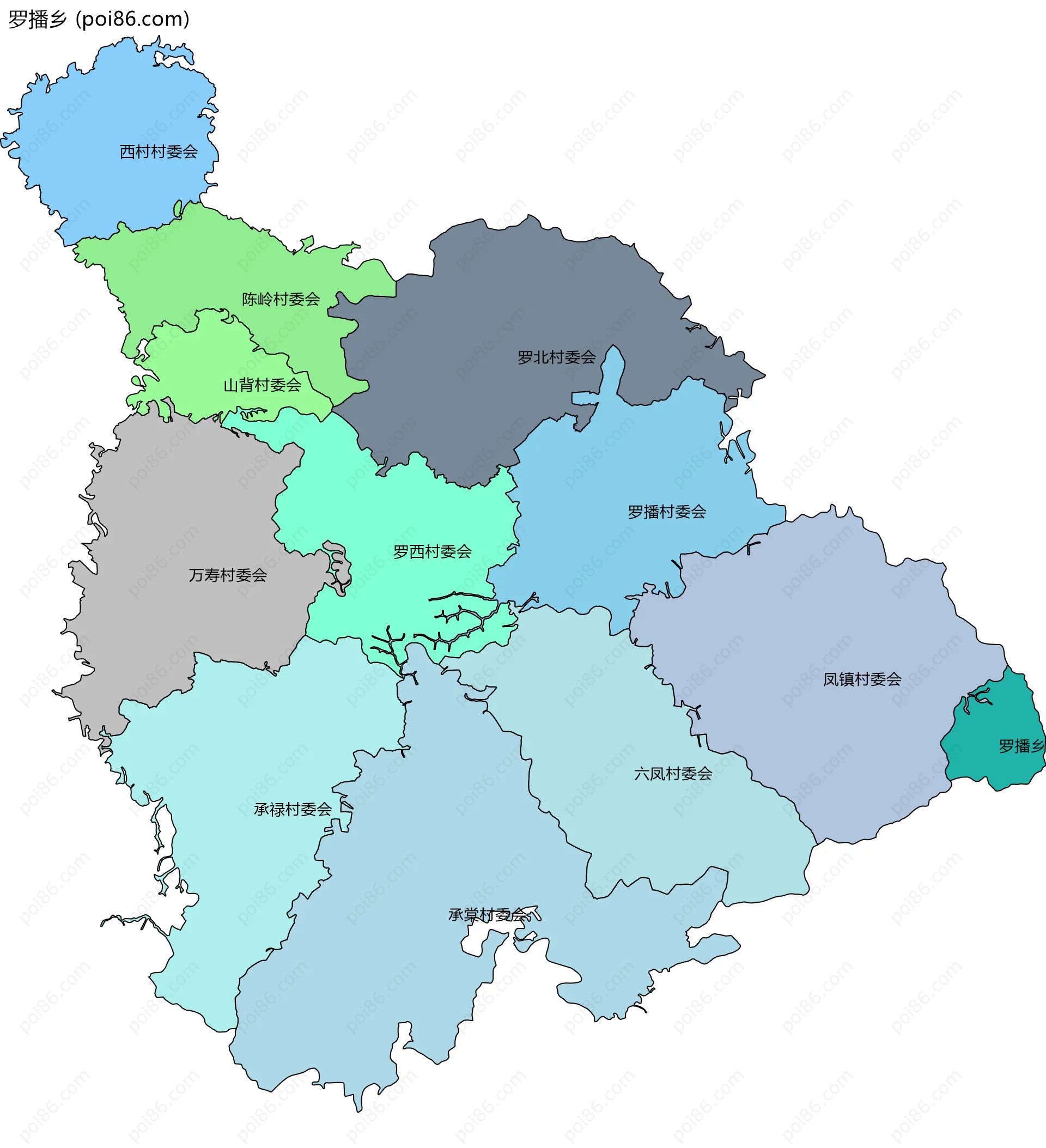 罗播乡边界地图(五级行政区划)