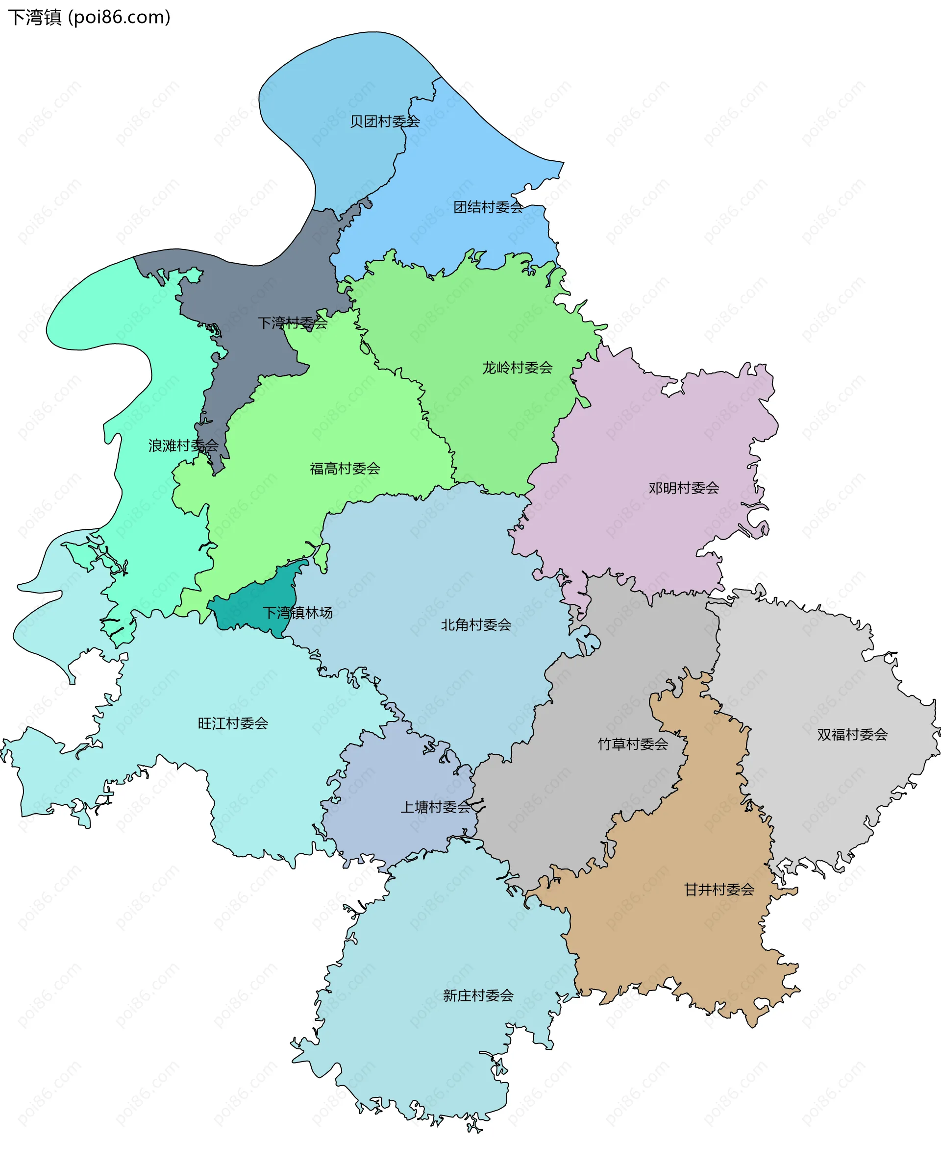 下湾镇边界地图(五级行政区划)