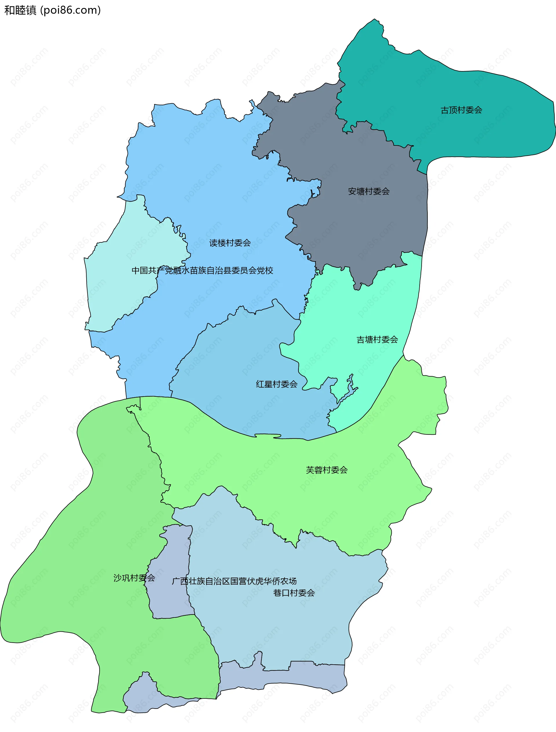 和睦镇边界地图(五级行政区划)