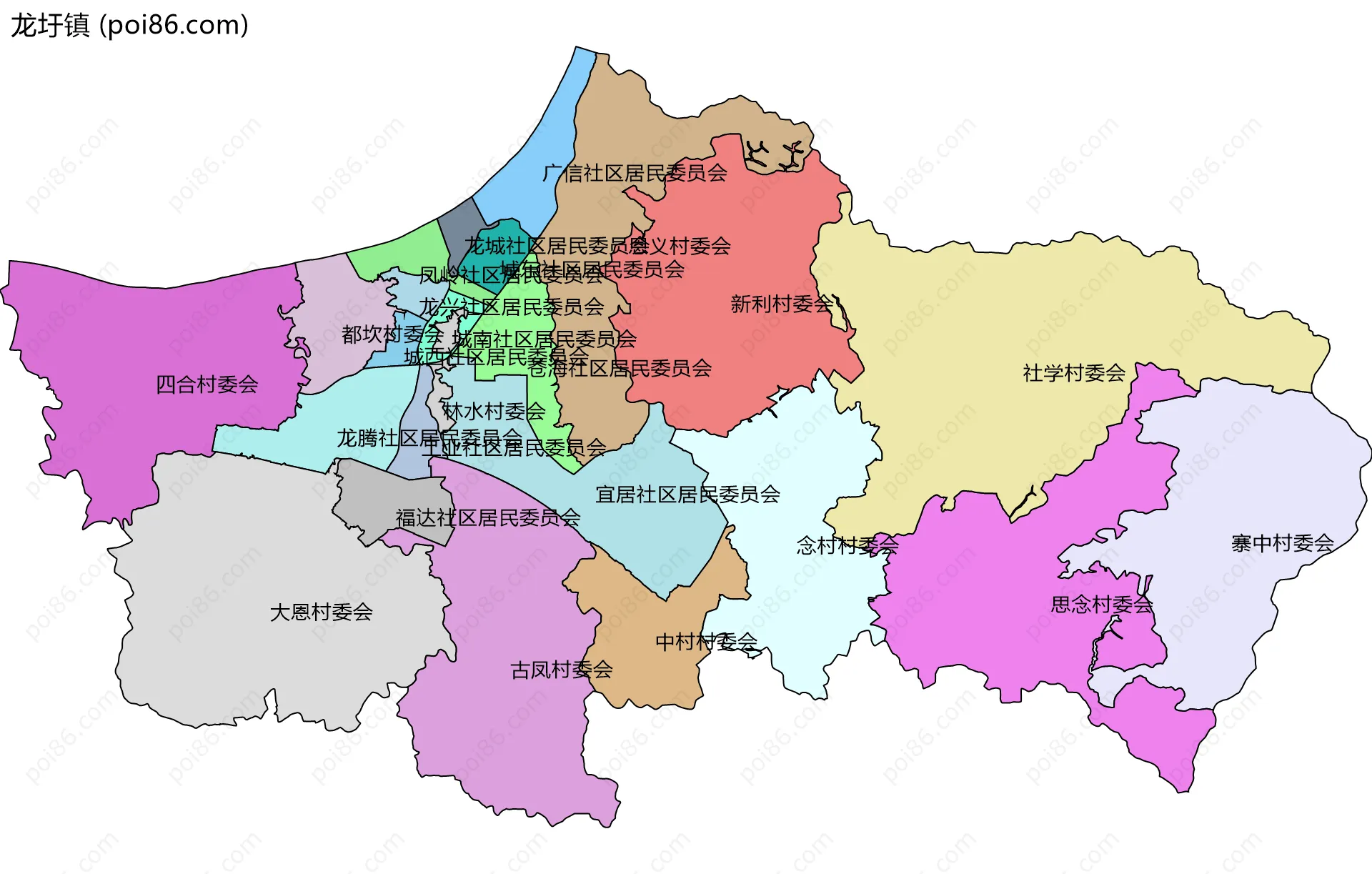 龙圩镇边界地图(五级行政区划)