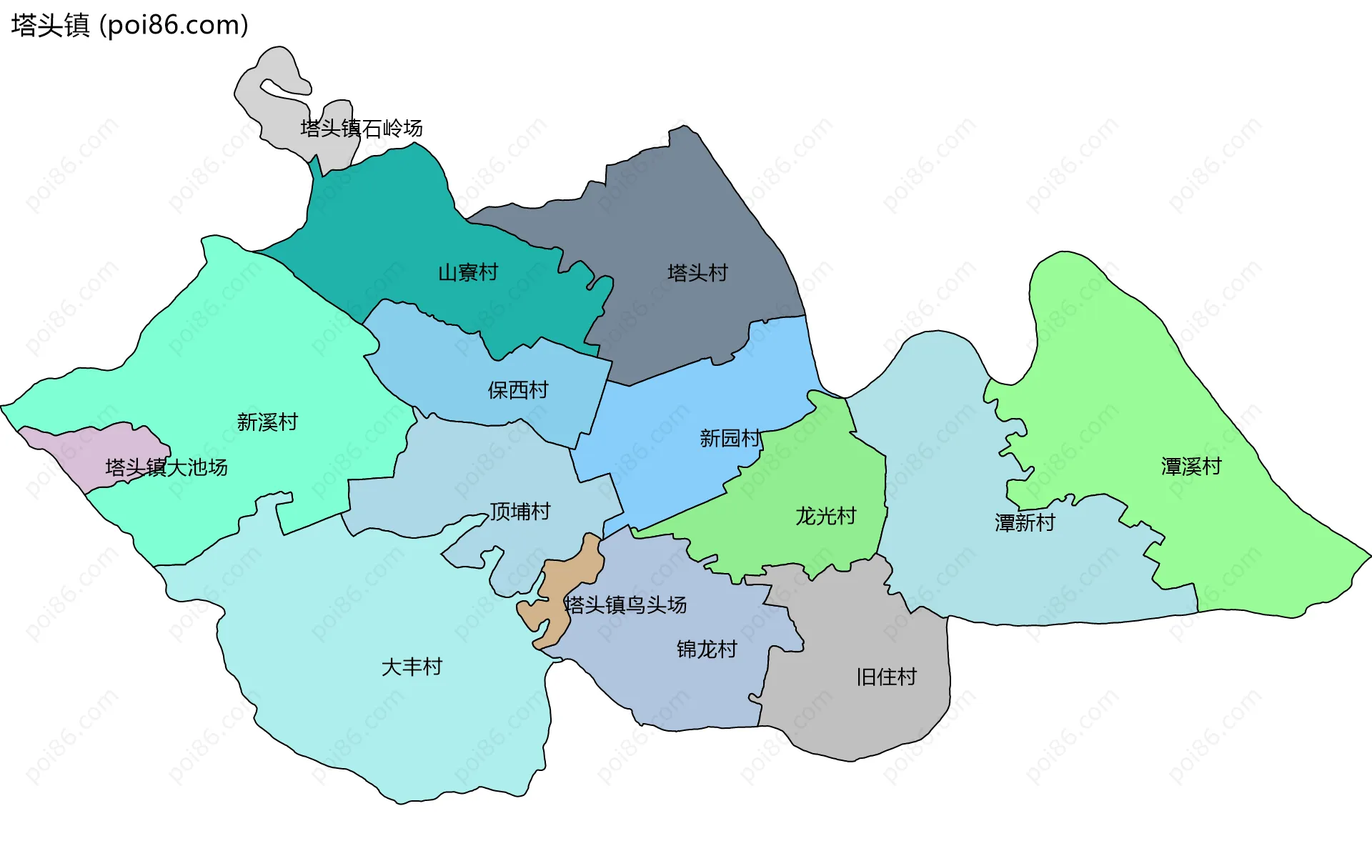 塔头镇边界地图(五级行政区划)