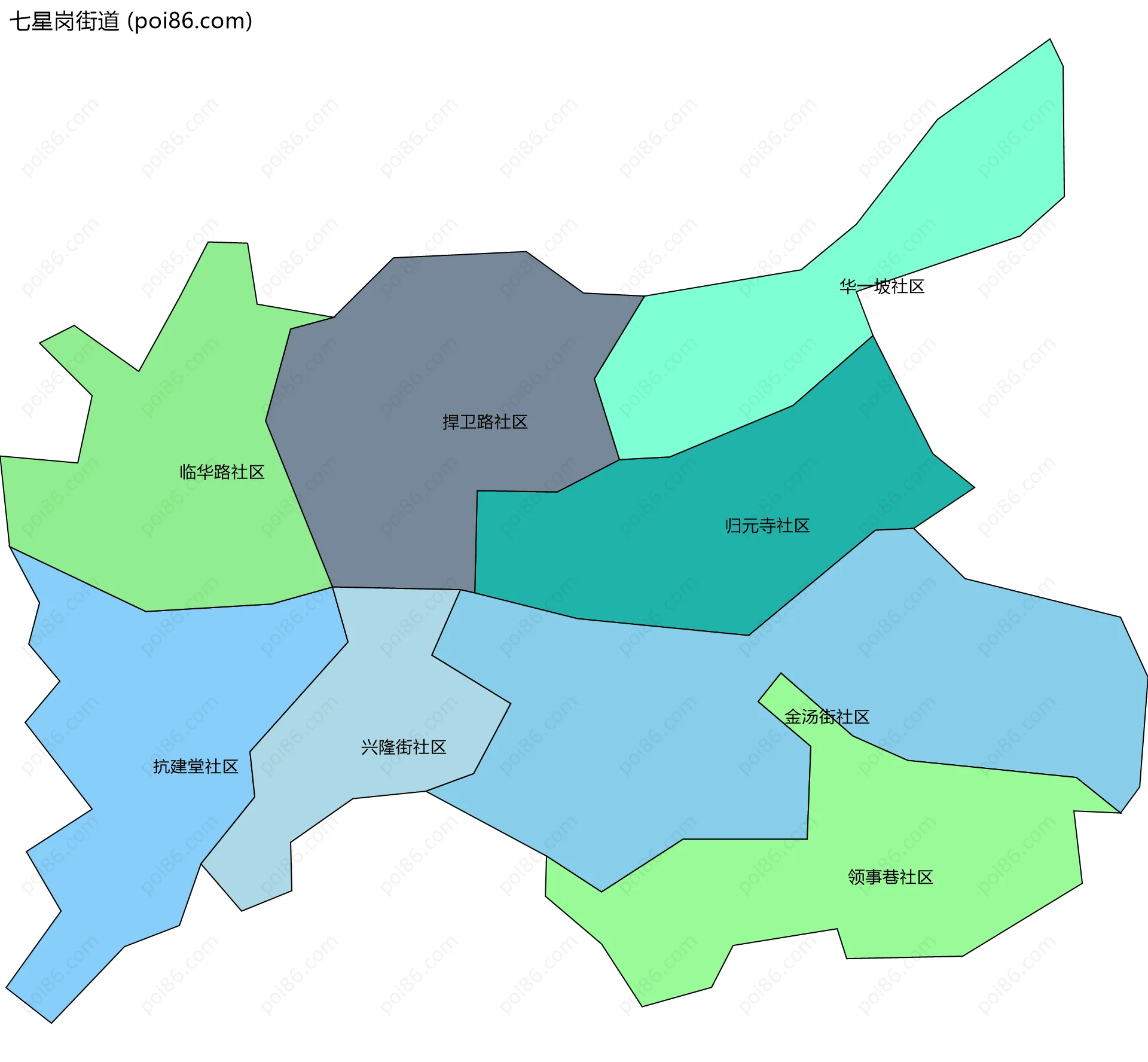 七星岗街道边界地图(五级行政区划)