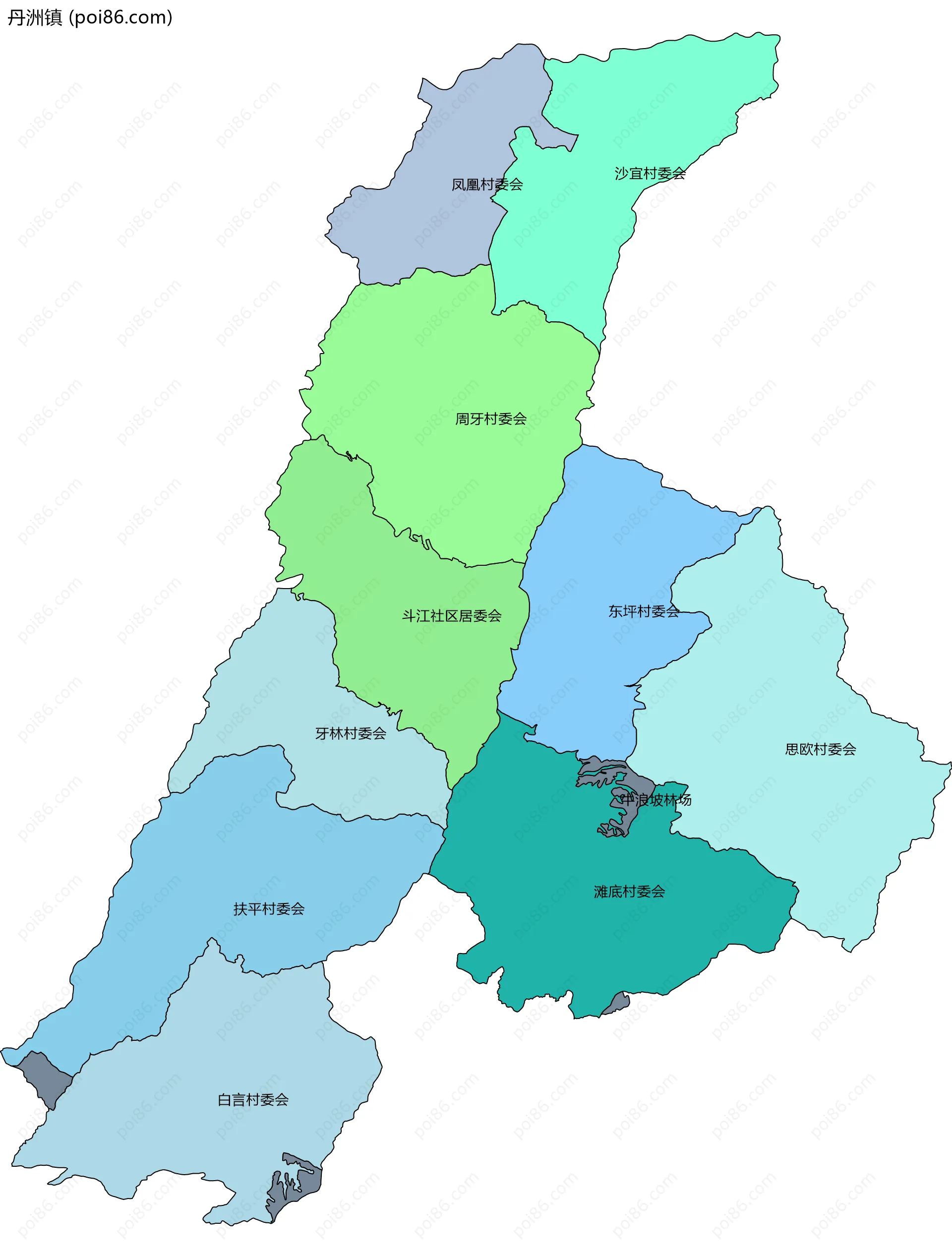 丹洲镇边界地图(五级行政区划)