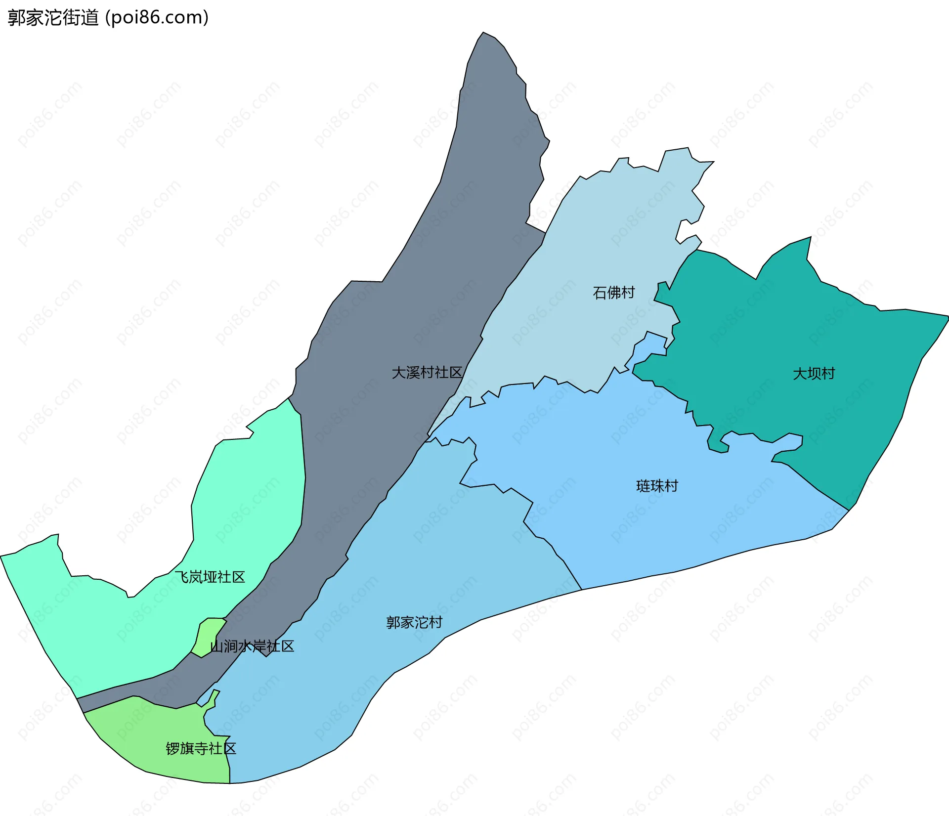 郭家沱街道边界地图(五级行政区划)