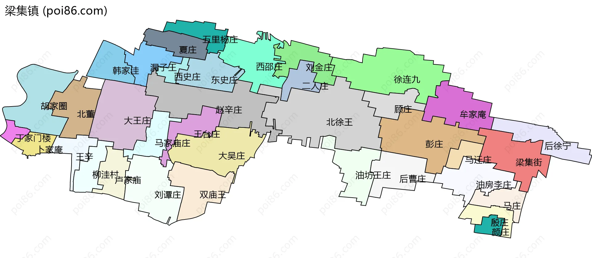 梁集镇边界地图(五级行政区划)