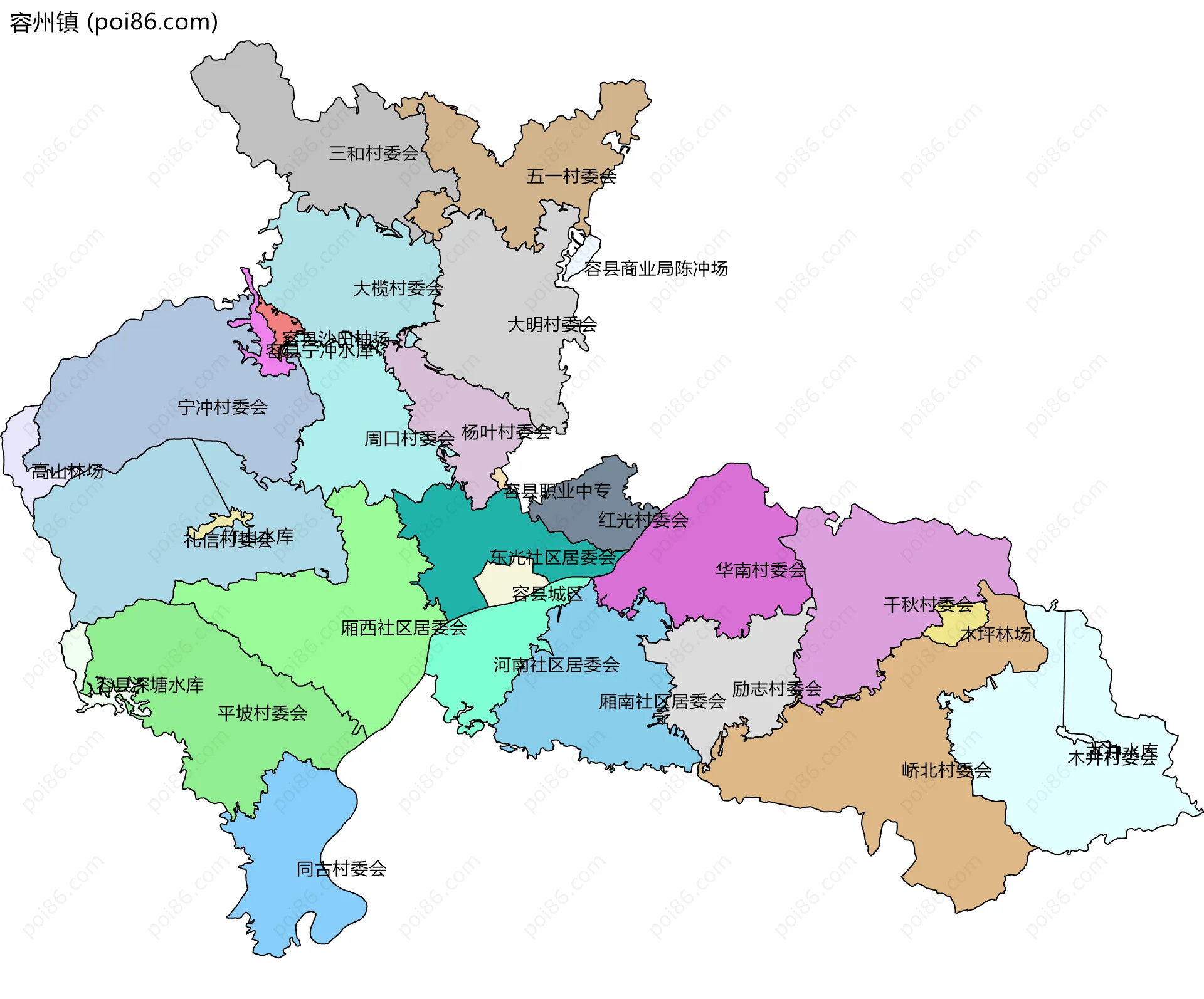 容州镇边界地图(五级行政区划)