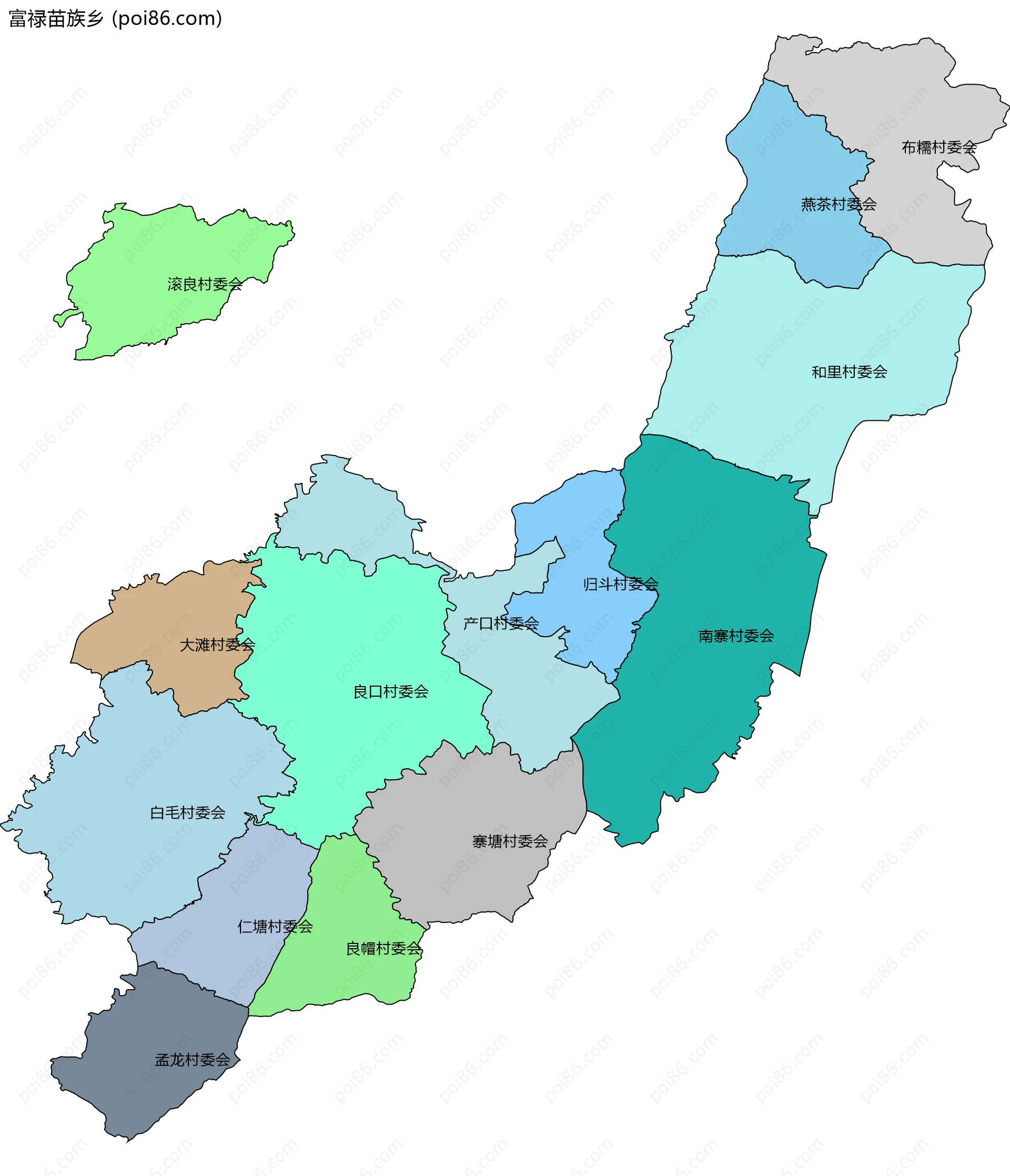 富禄苗族乡边界地图(五级行政区划)