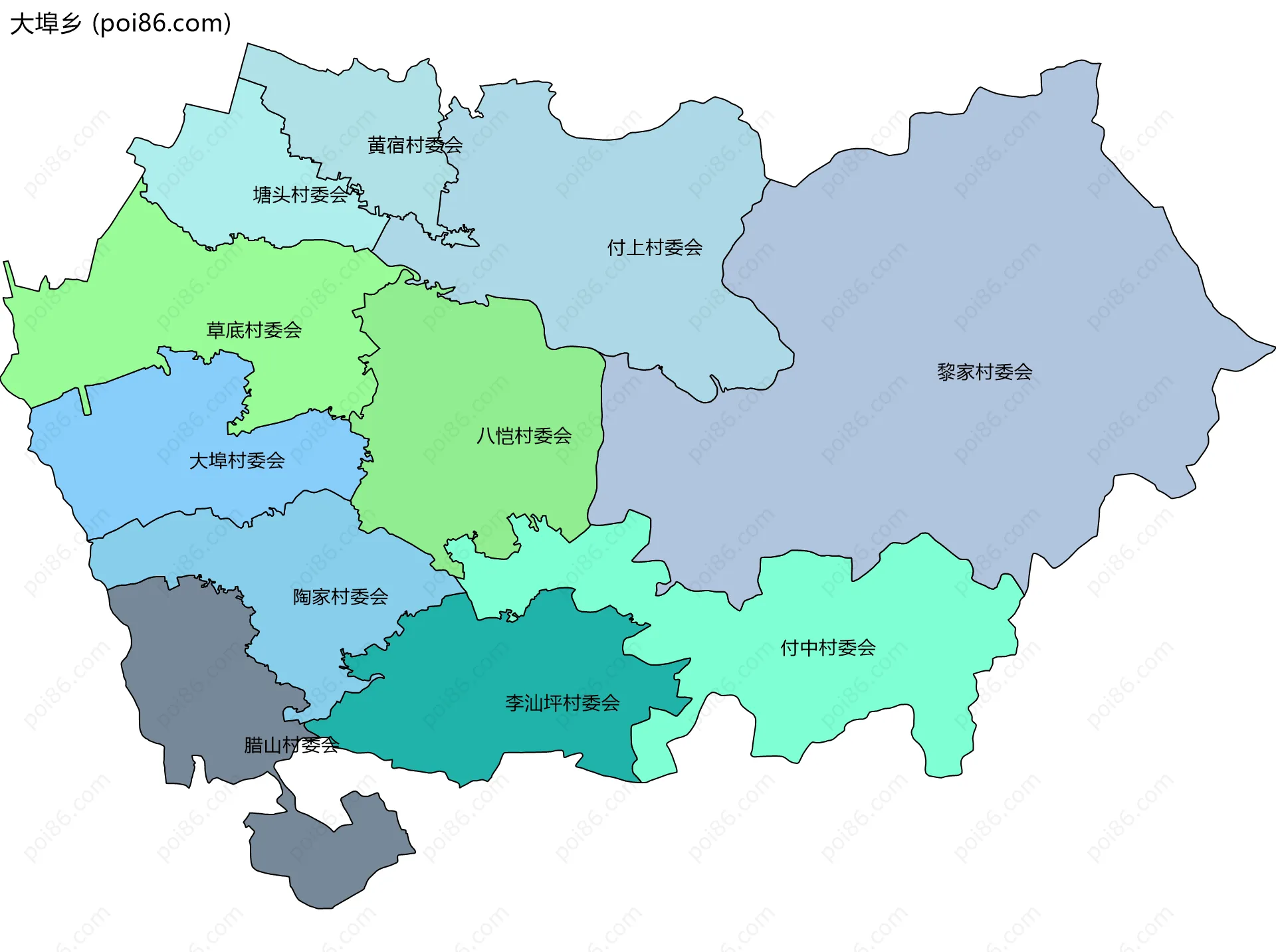 大埠乡边界地图(五级行政区划)
