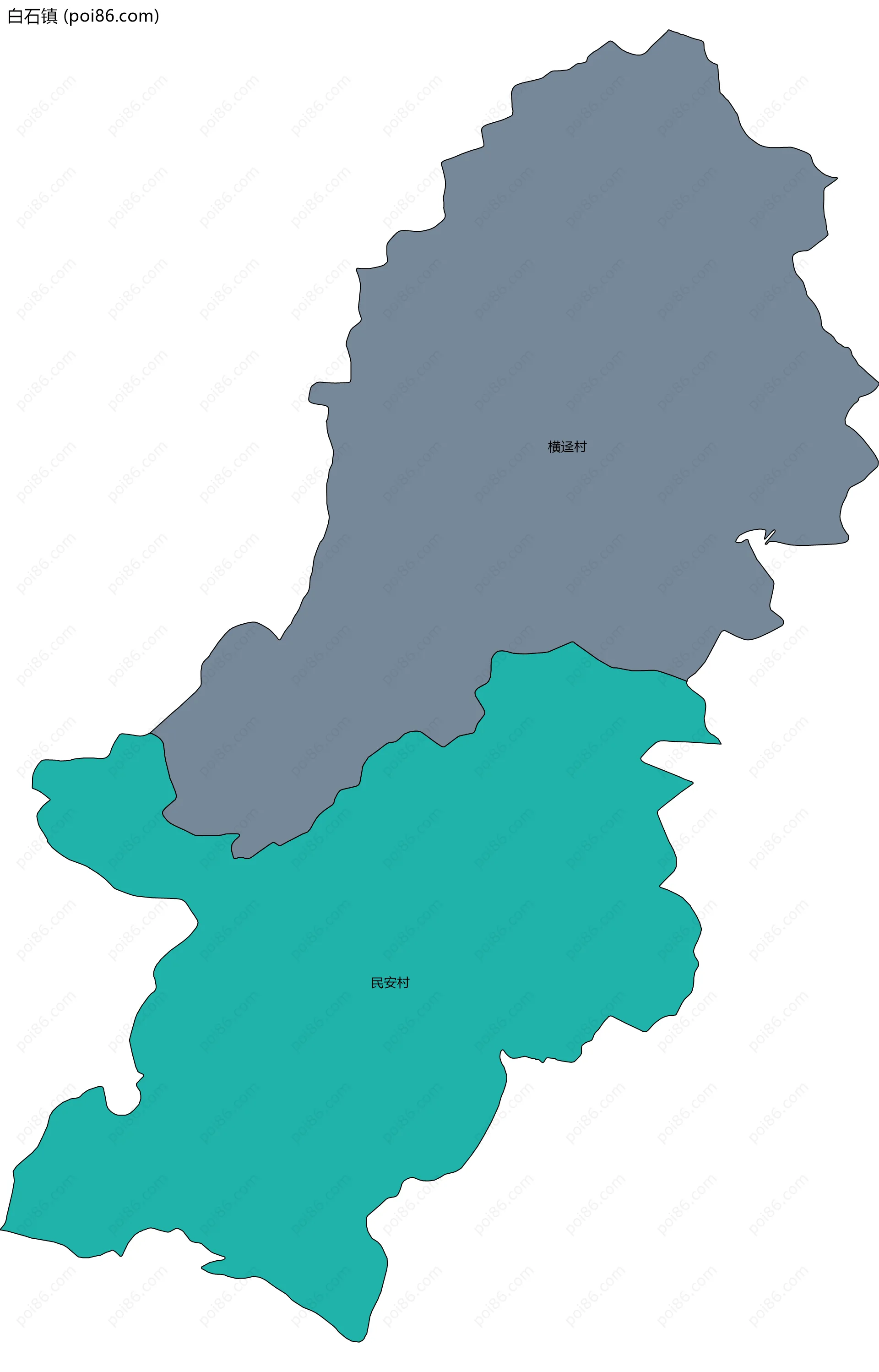 白石镇边界地图(五级行政区划)