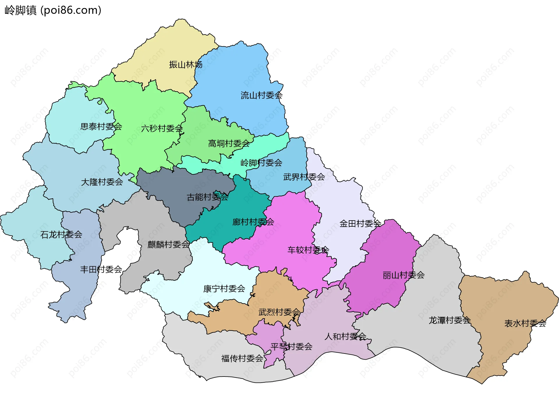 岭脚镇边界地图(五级行政区划)
