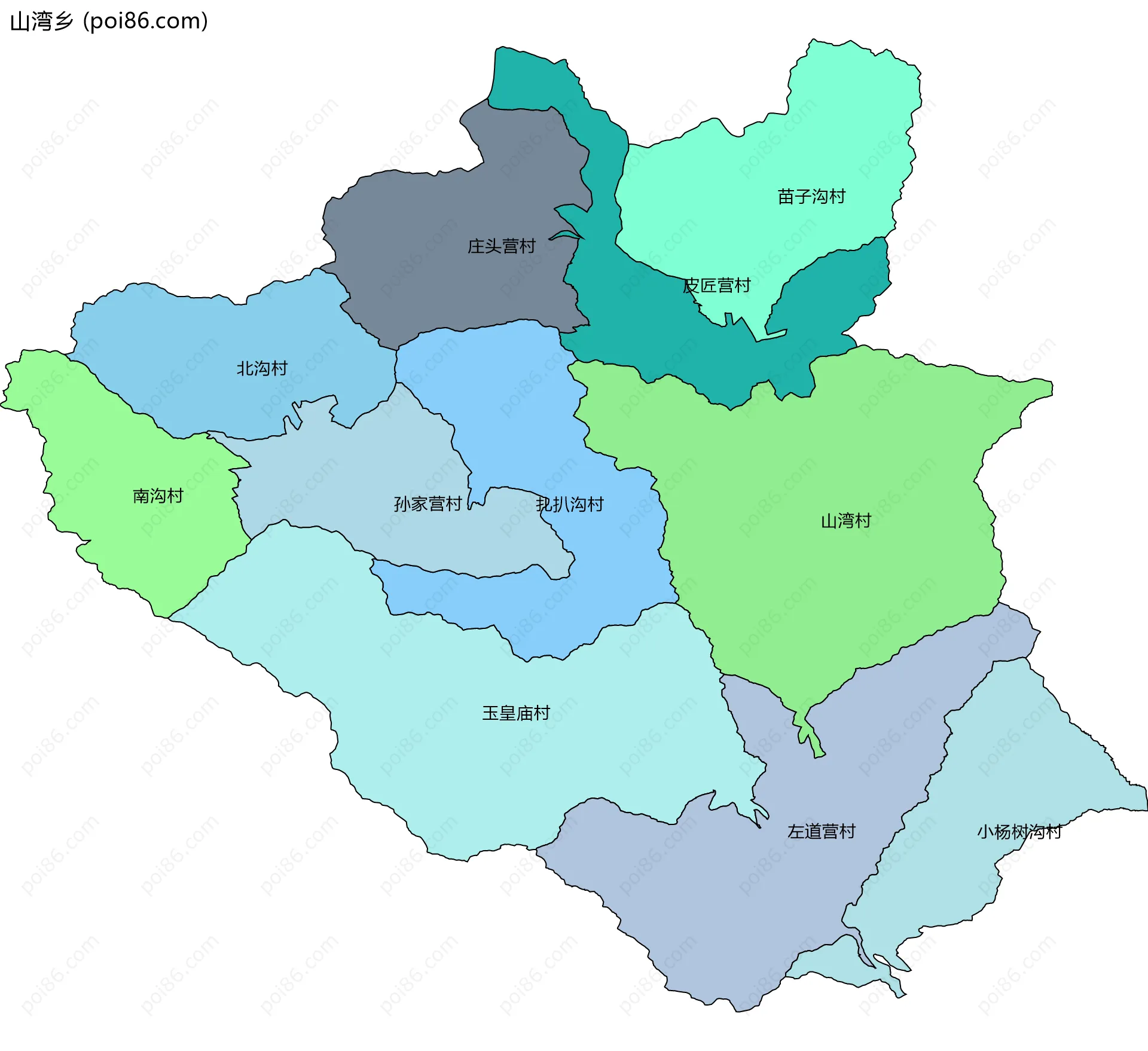 山湾乡边界地图(五级行政区划)