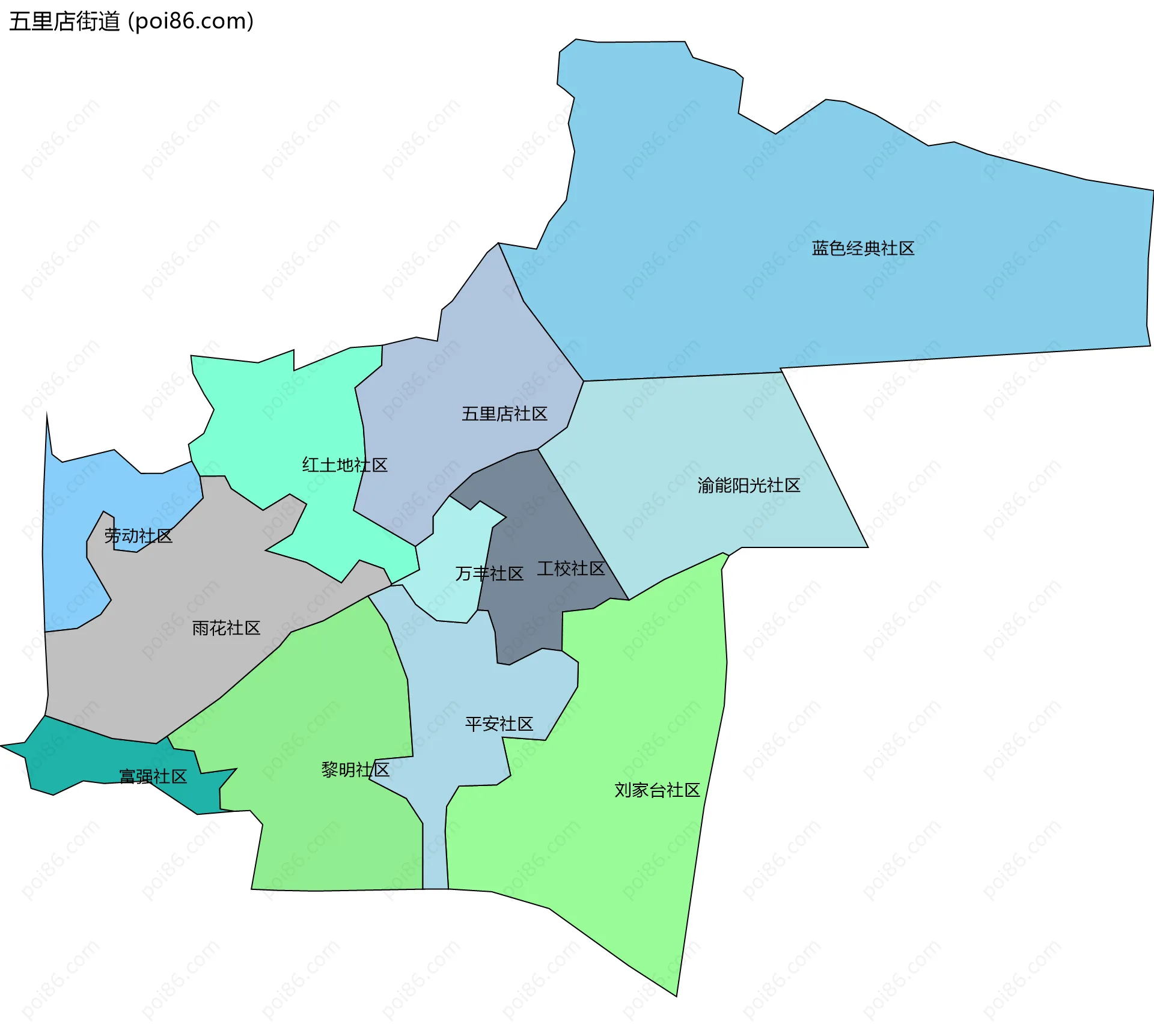 五里店街道边界地图(五级行政区划)