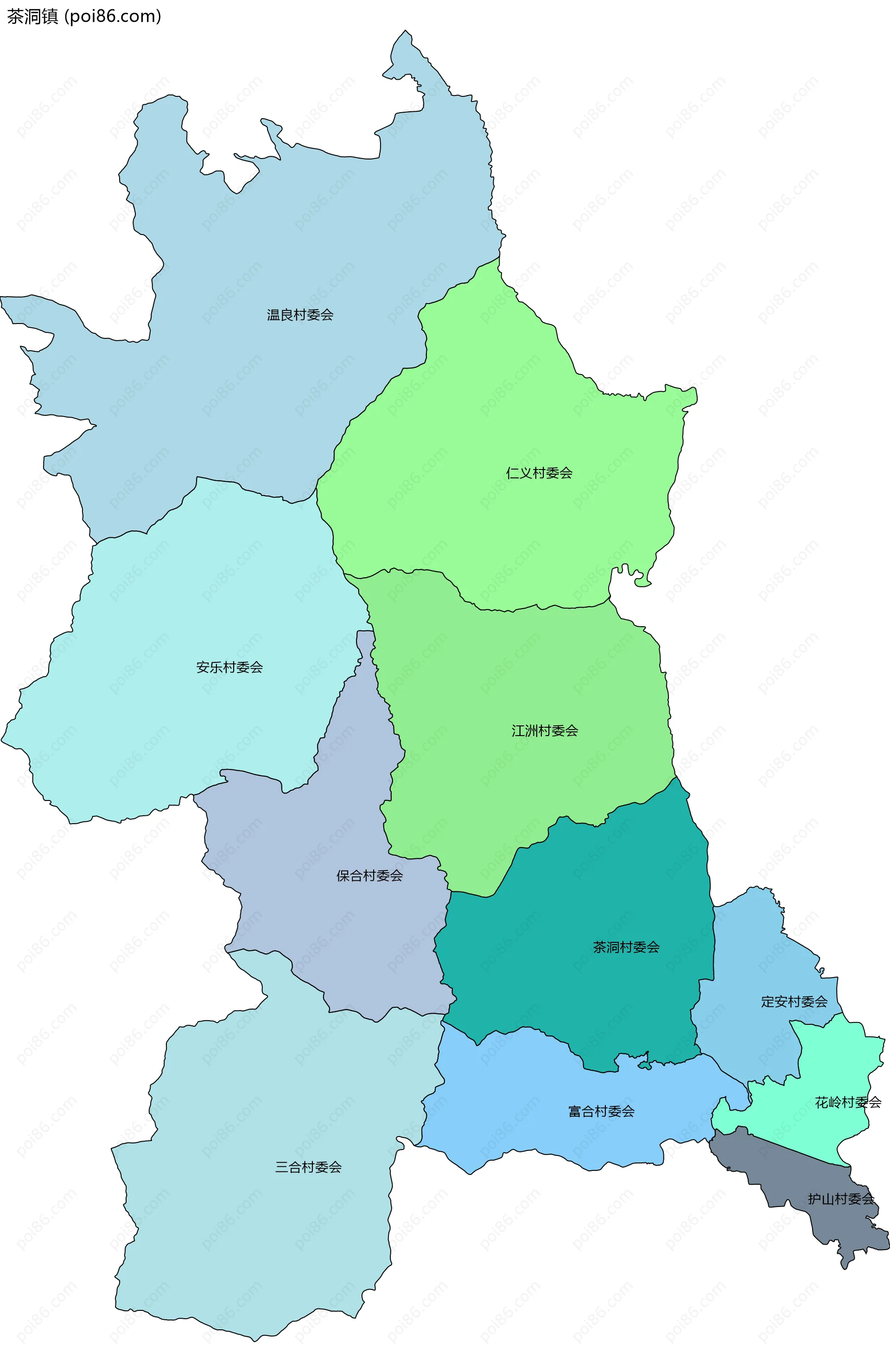 茶洞镇边界地图(五级行政区划)