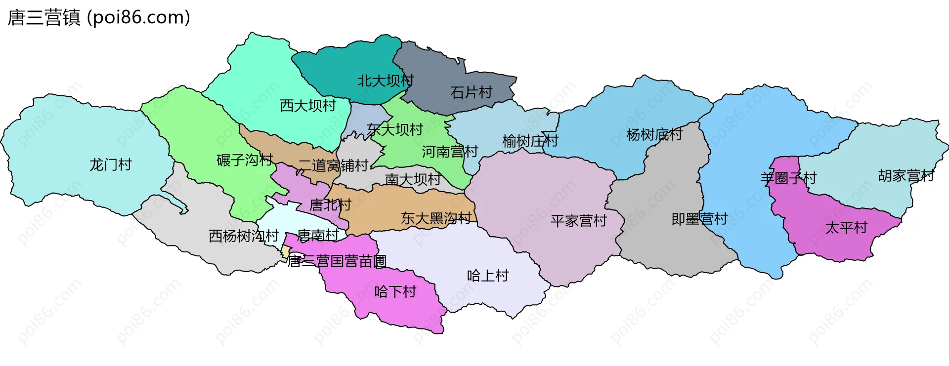 唐三营镇边界地图(五级行政区划)