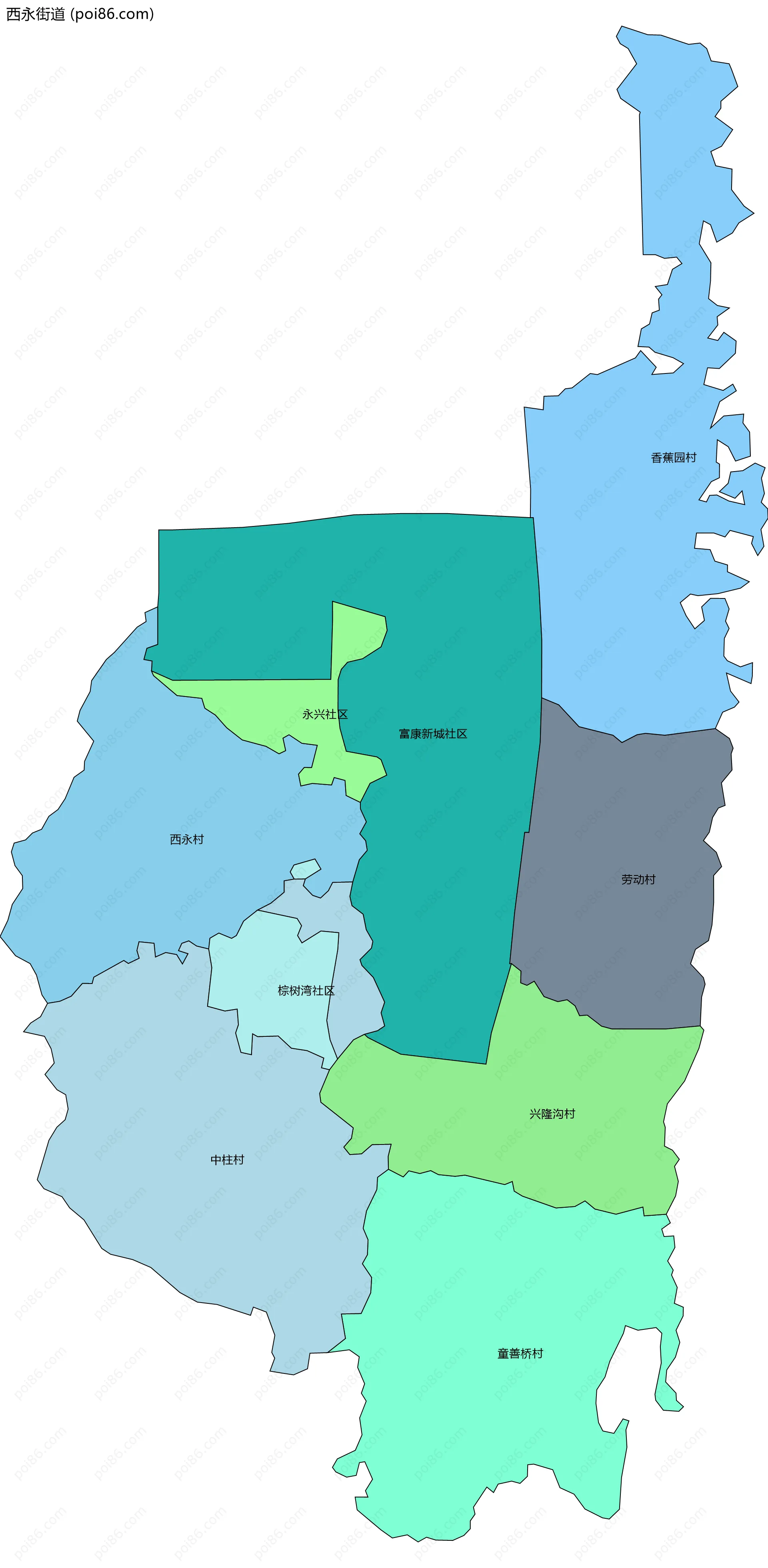 西永街道边界地图(五级行政区划)