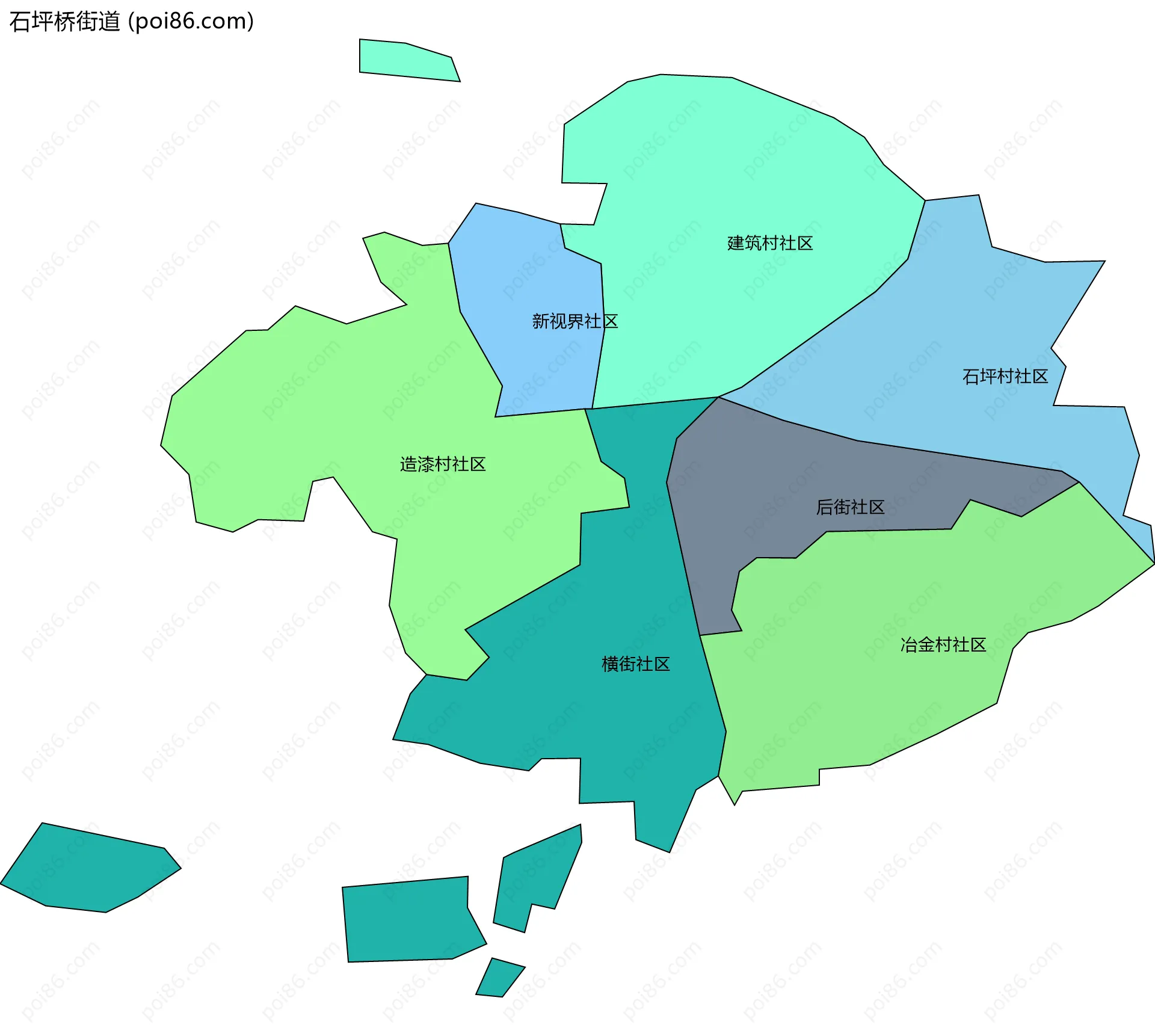 石坪桥街道边界地图(五级行政区划)
