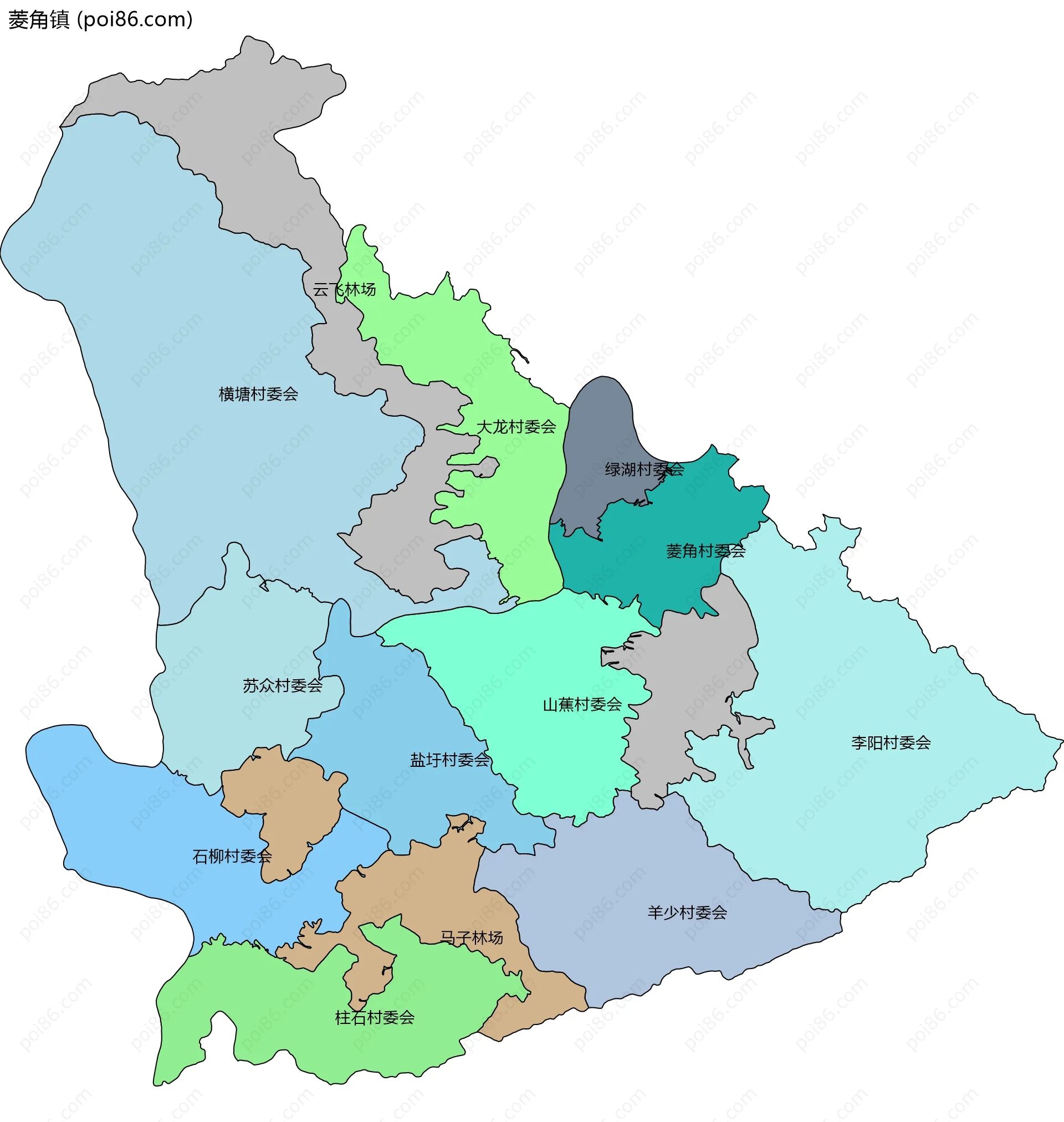 菱角镇边界地图(五级行政区划)