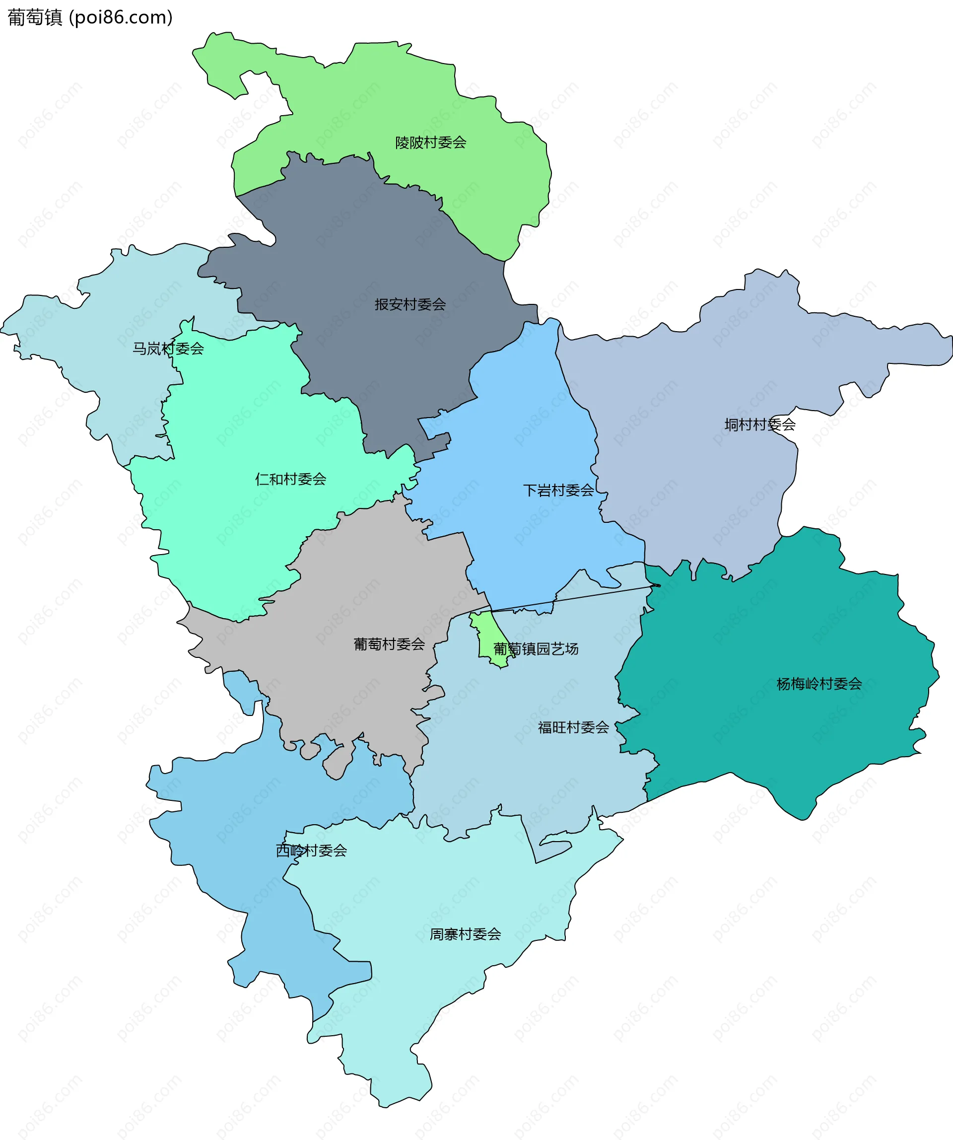 葡萄镇边界地图(五级行政区划)