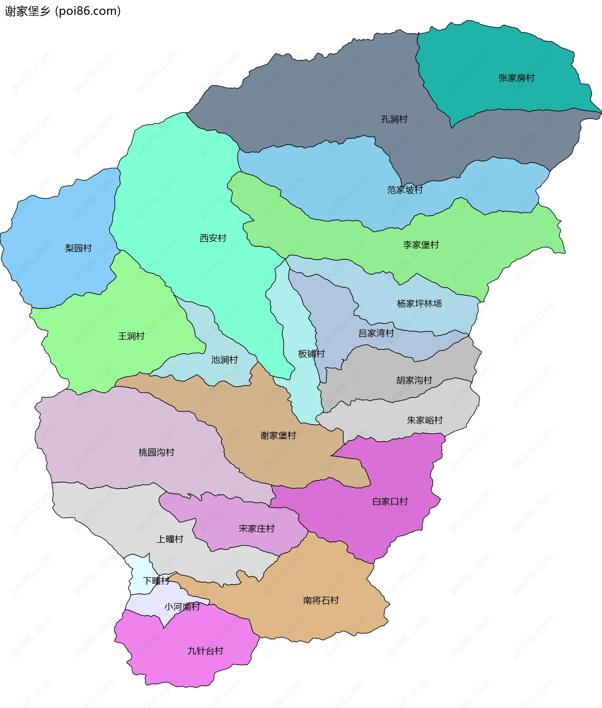 谢家堡乡边界地图(五级行政区划)