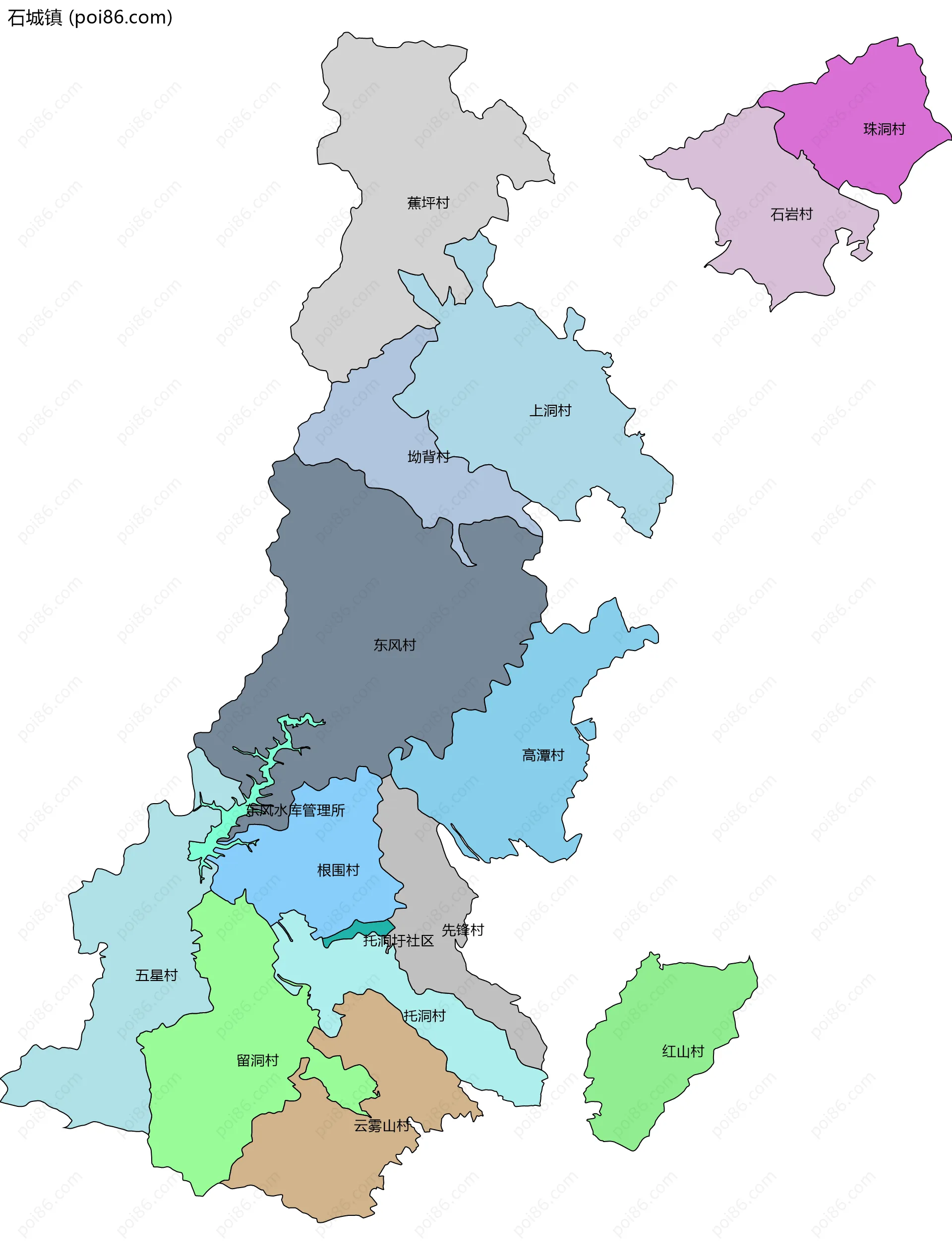 石城镇边界地图(五级行政区划)