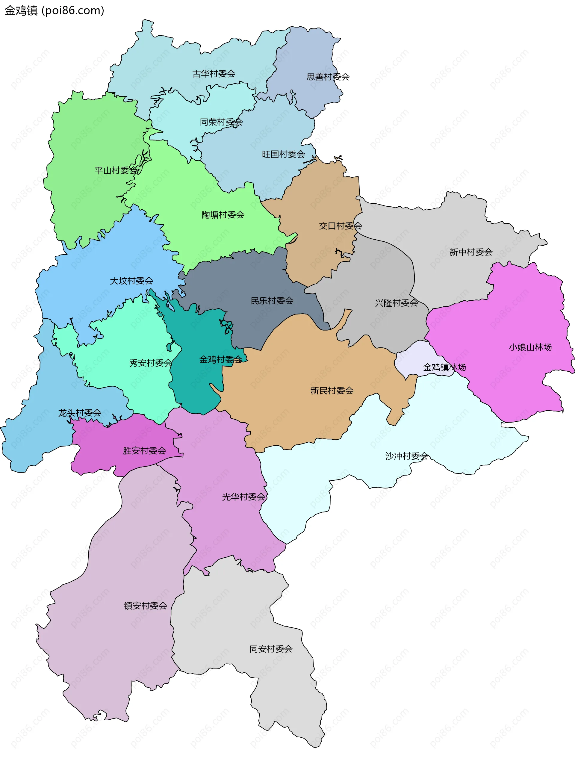 金鸡镇边界地图(五级行政区划)