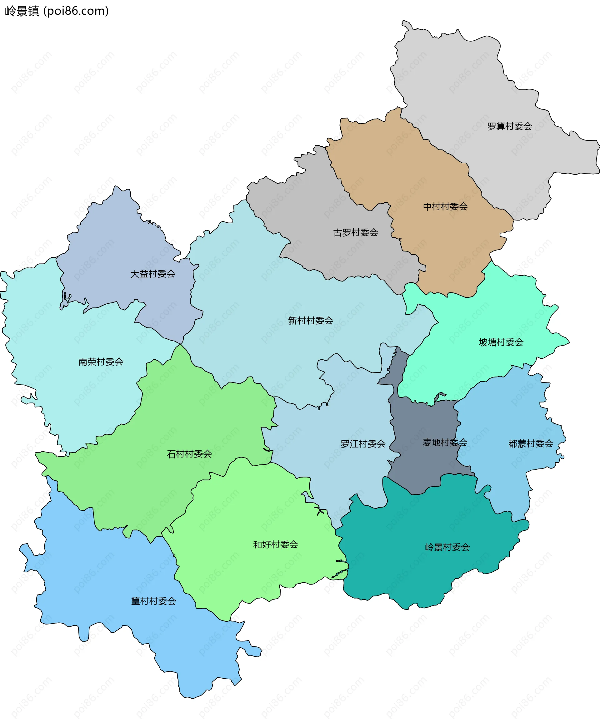 岭景镇边界地图(五级行政区划)