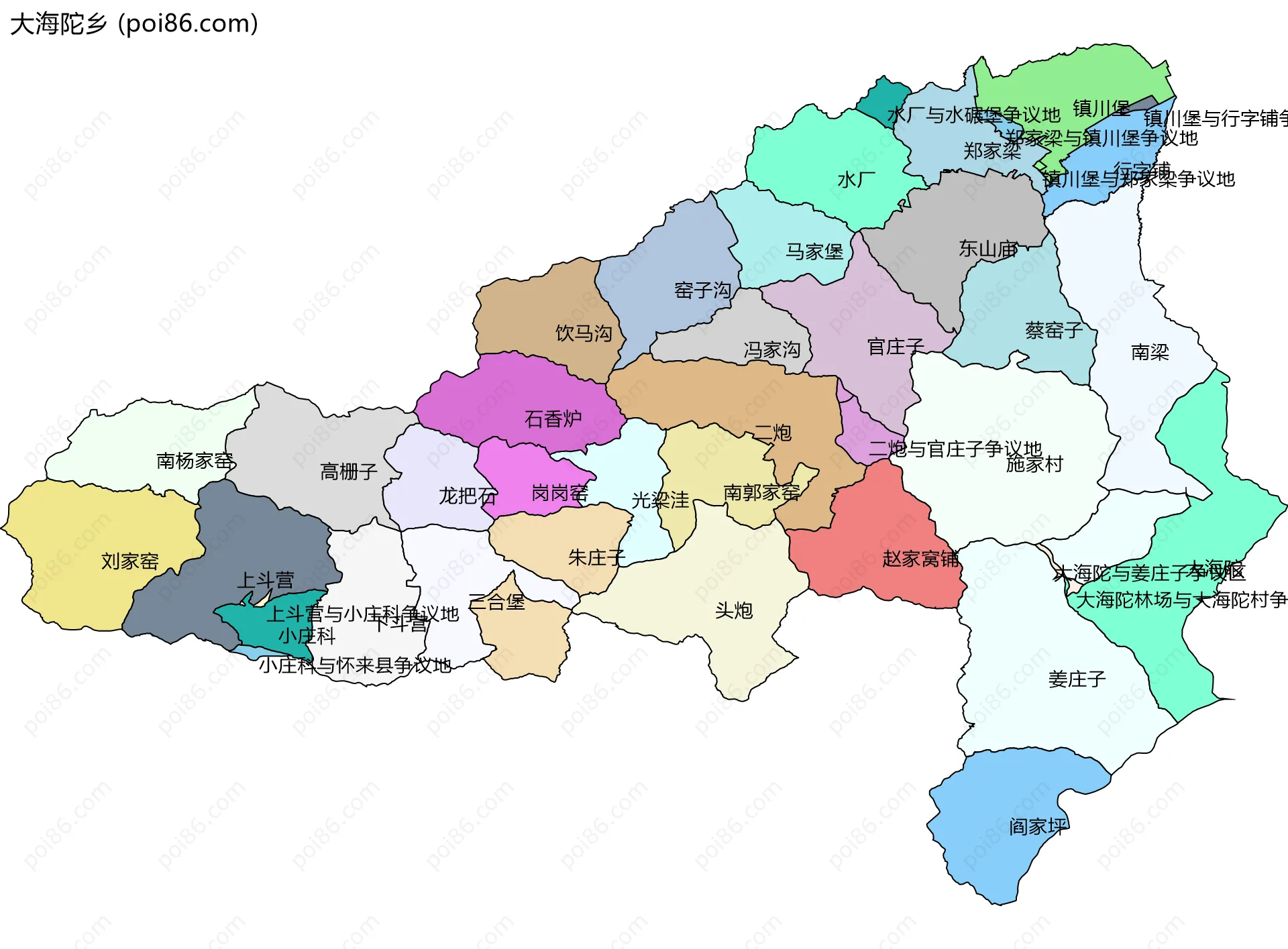 大海陀乡边界地图(五级行政区划)