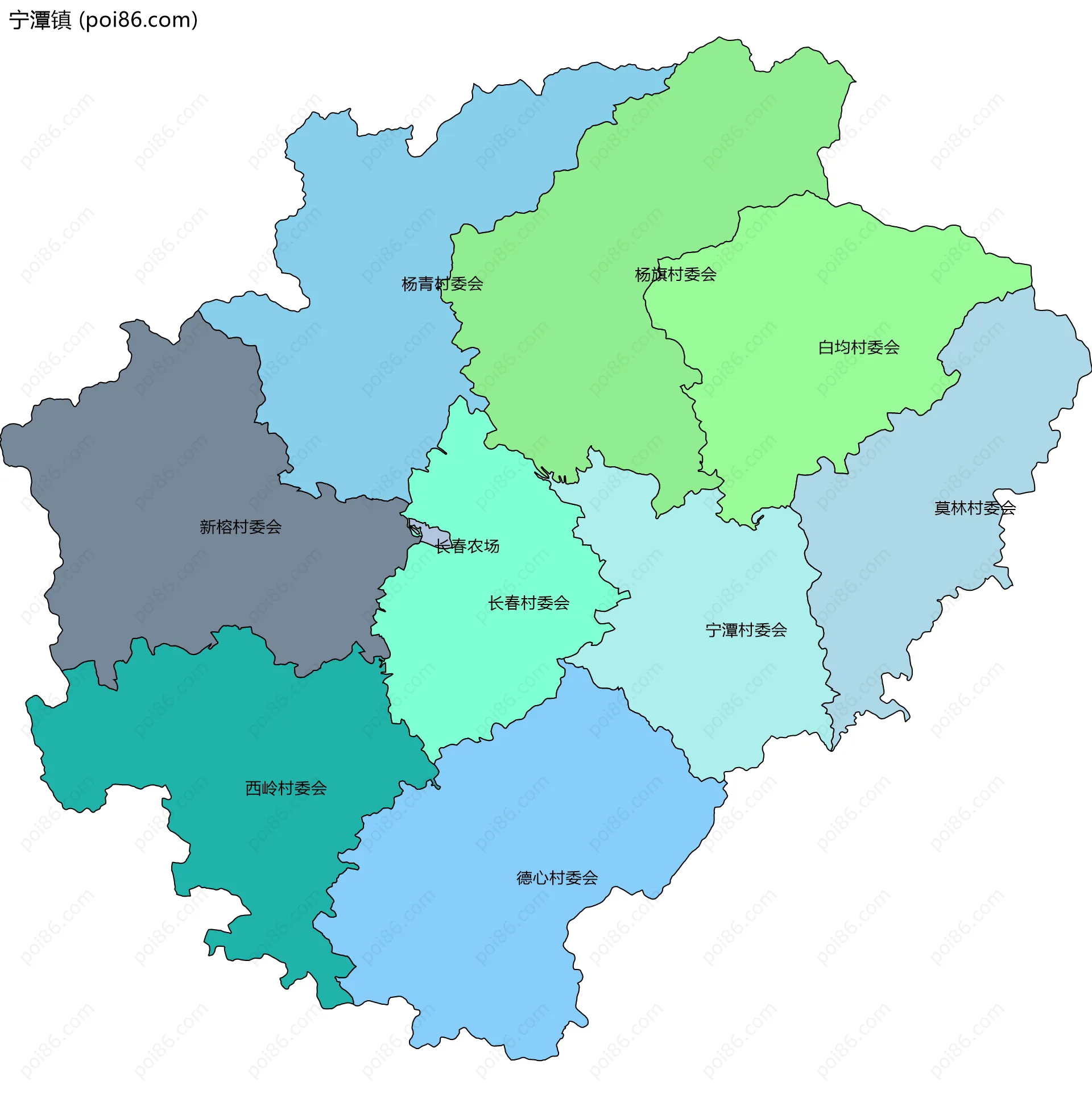 宁潭镇边界地图(五级行政区划)