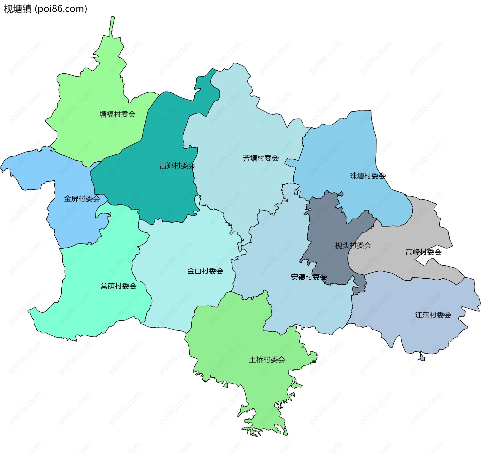 枧塘镇边界地图(五级行政区划)