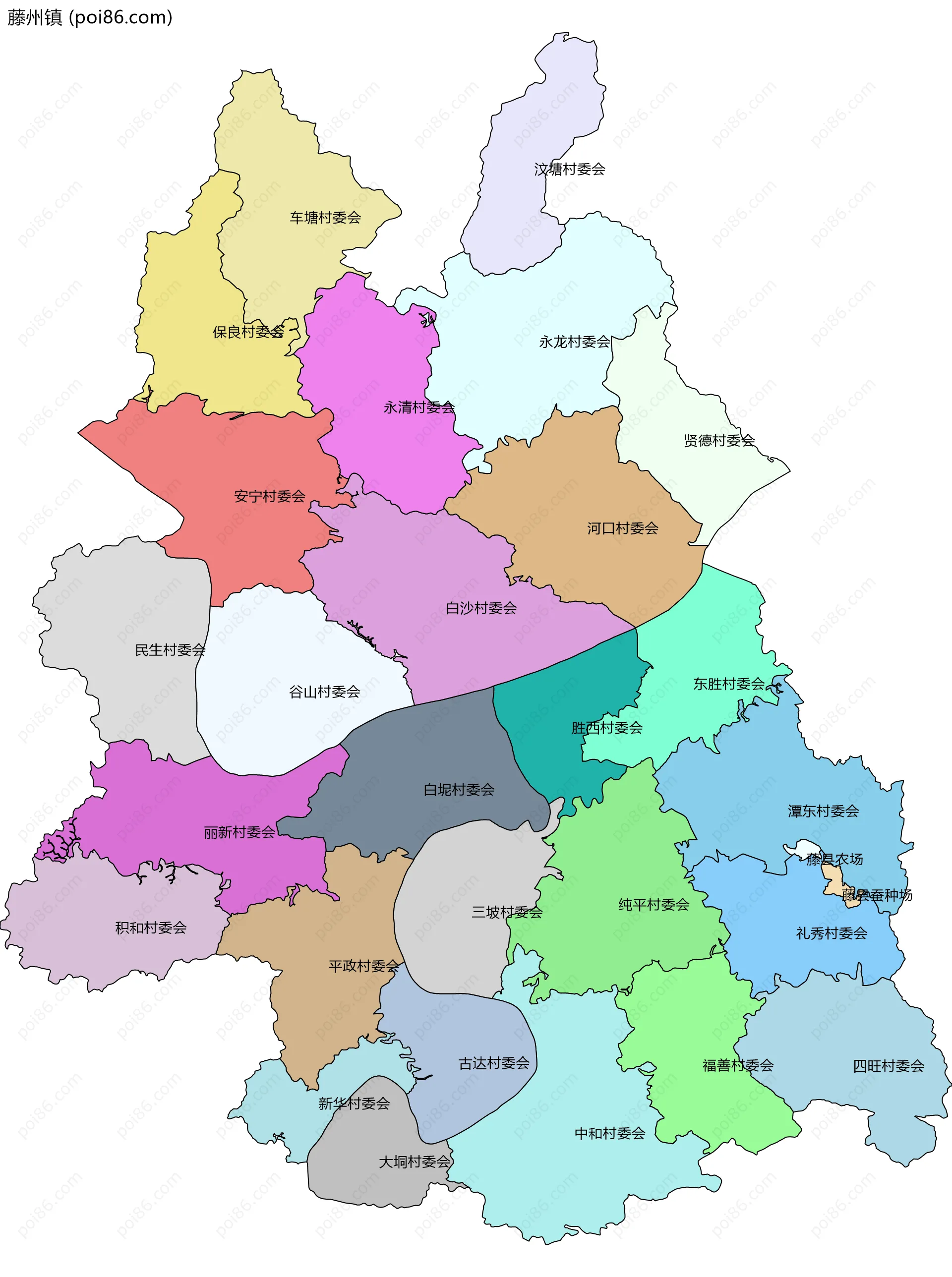 藤州镇边界地图(五级行政区划)