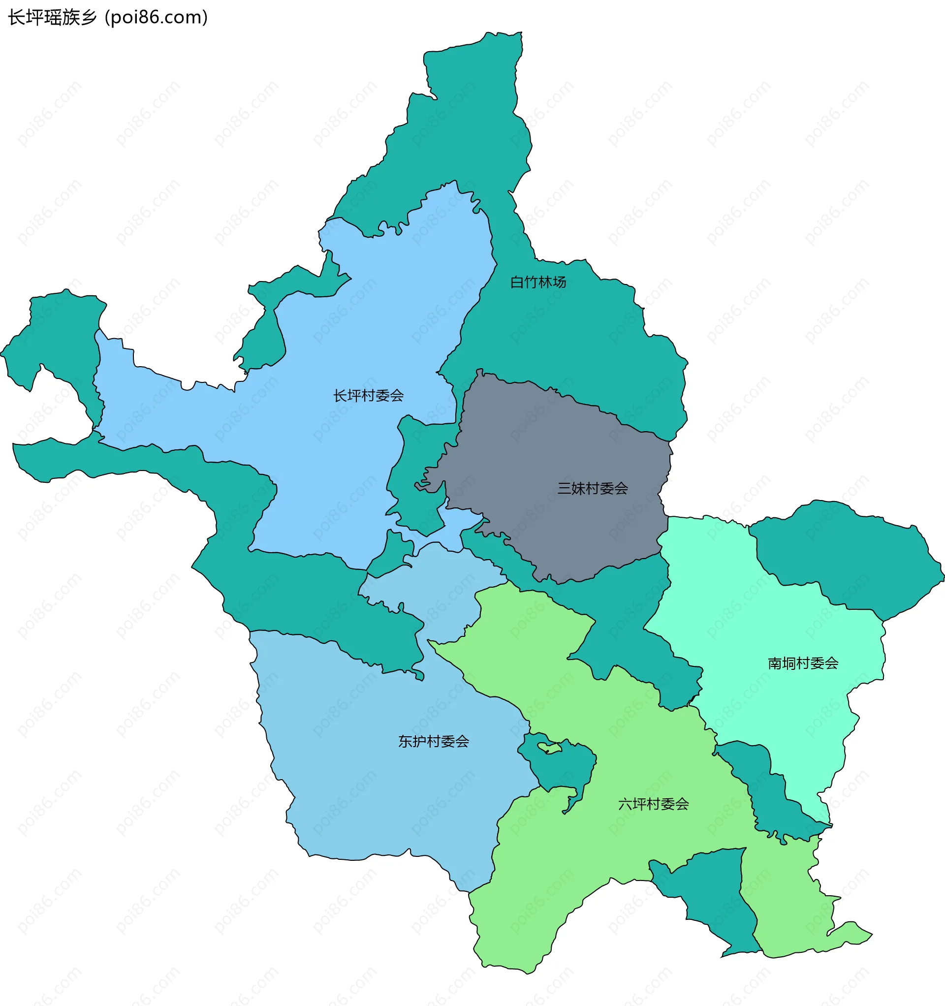 长坪瑶族乡边界地图(五级行政区划)