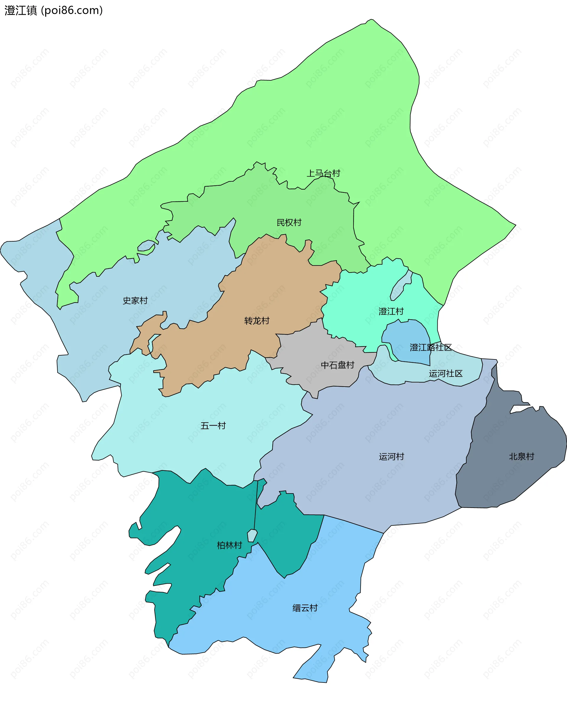 澄江镇边界地图(五级行政区划)