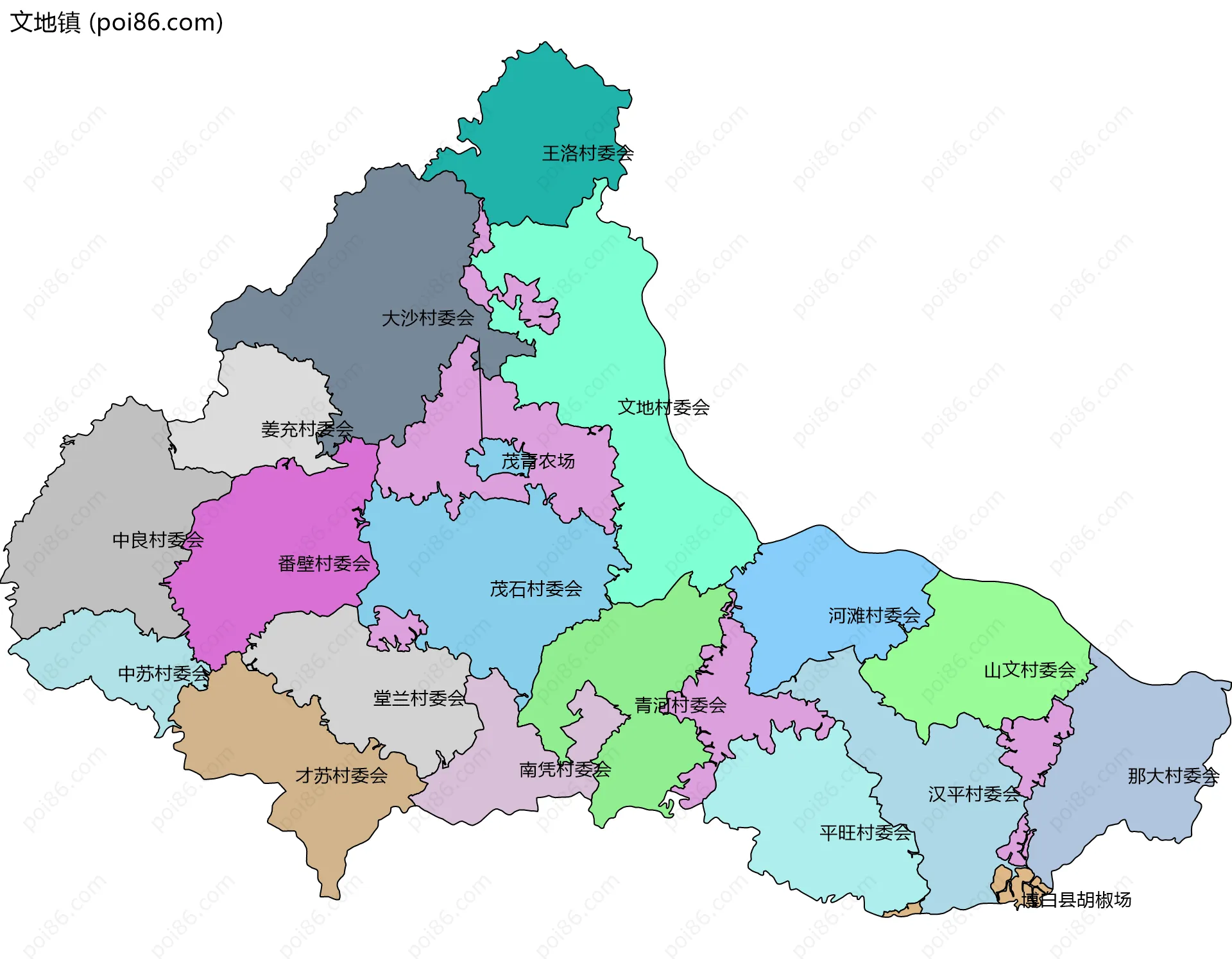 文地镇边界地图(五级行政区划)
