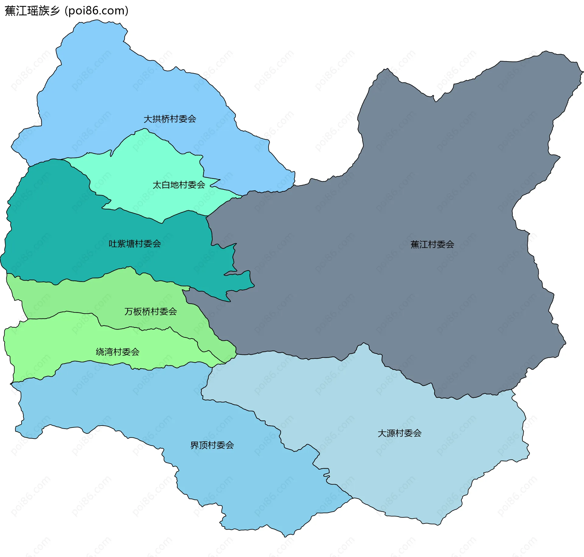 蕉江瑶族乡边界地图(五级行政区划)