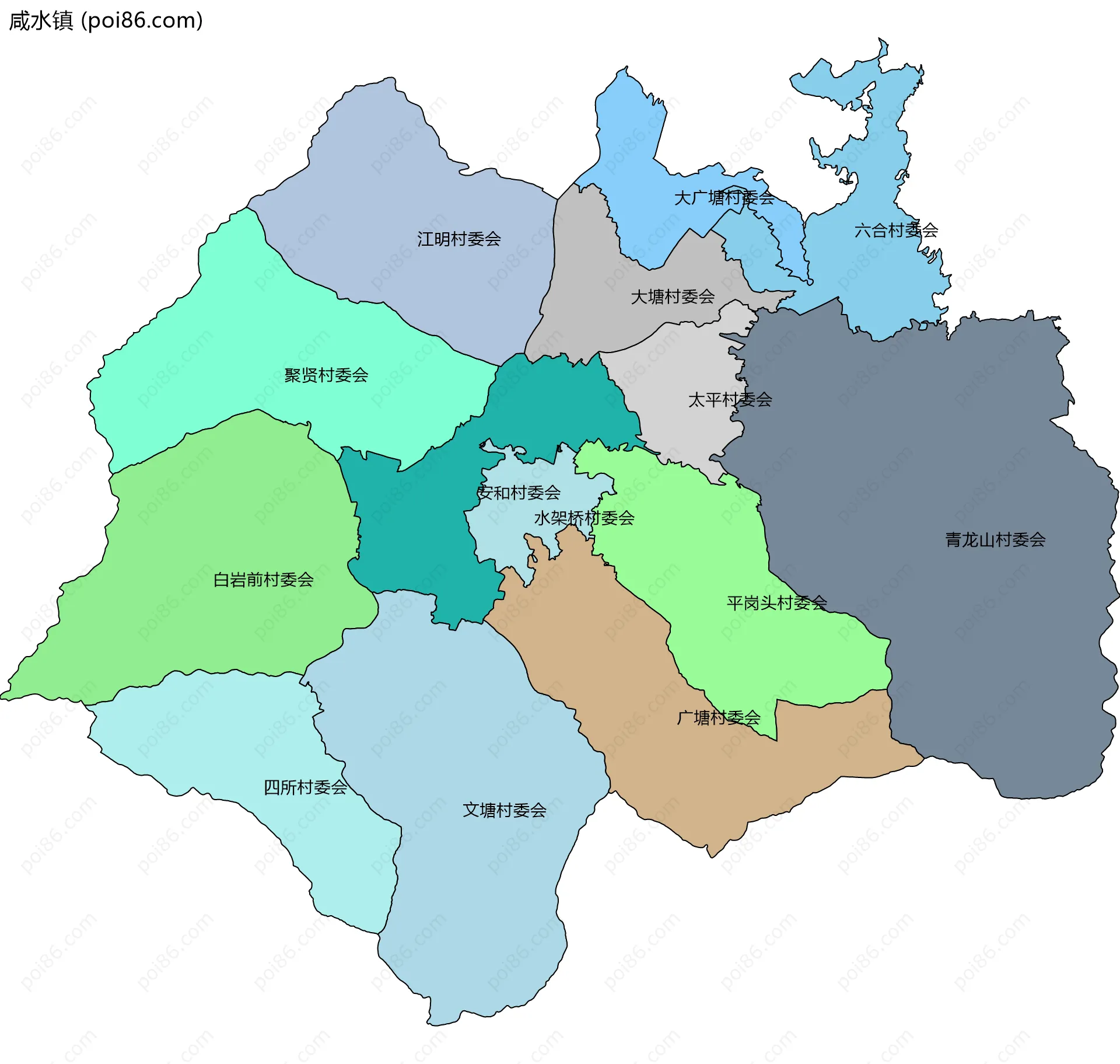 咸水镇边界地图(五级行政区划)