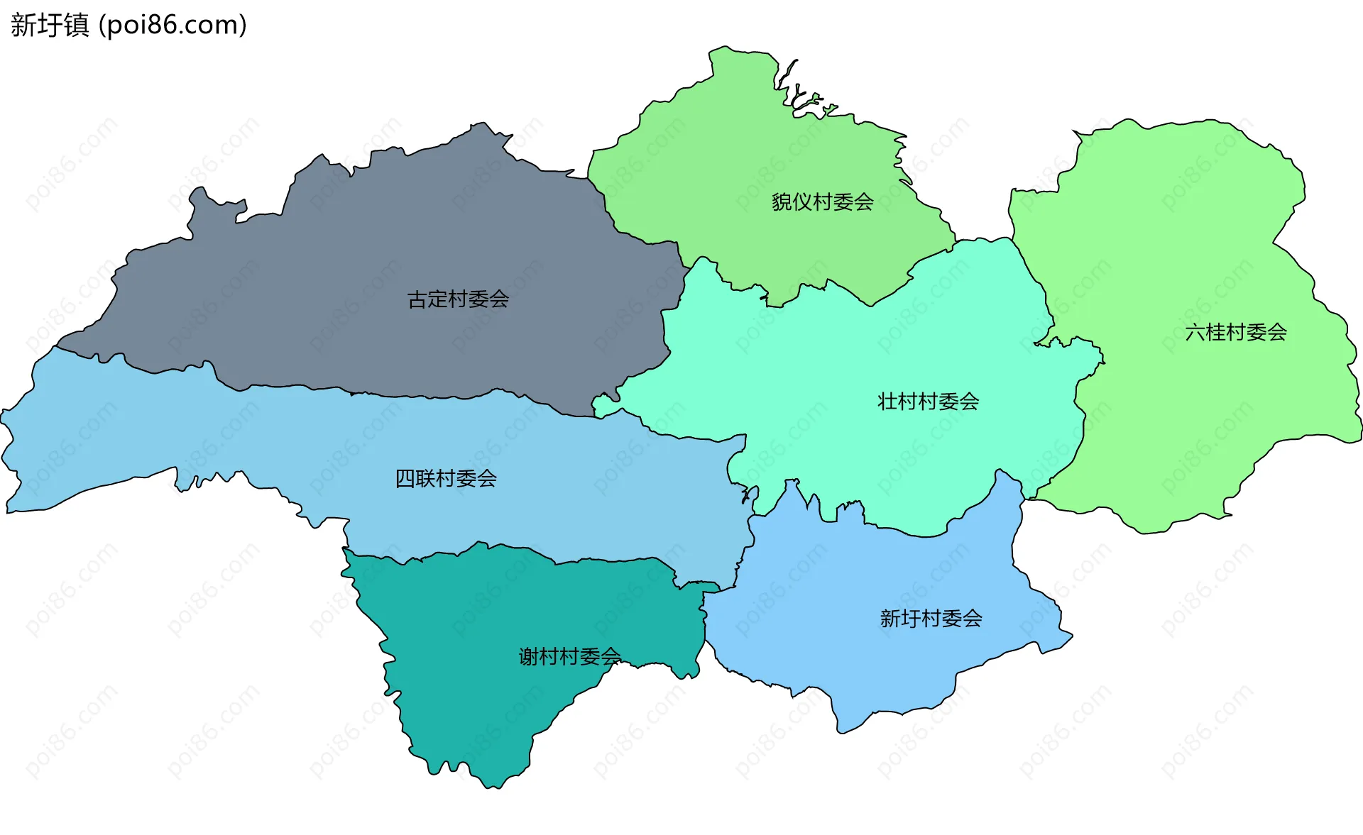 新圩镇边界地图(五级行政区划)
