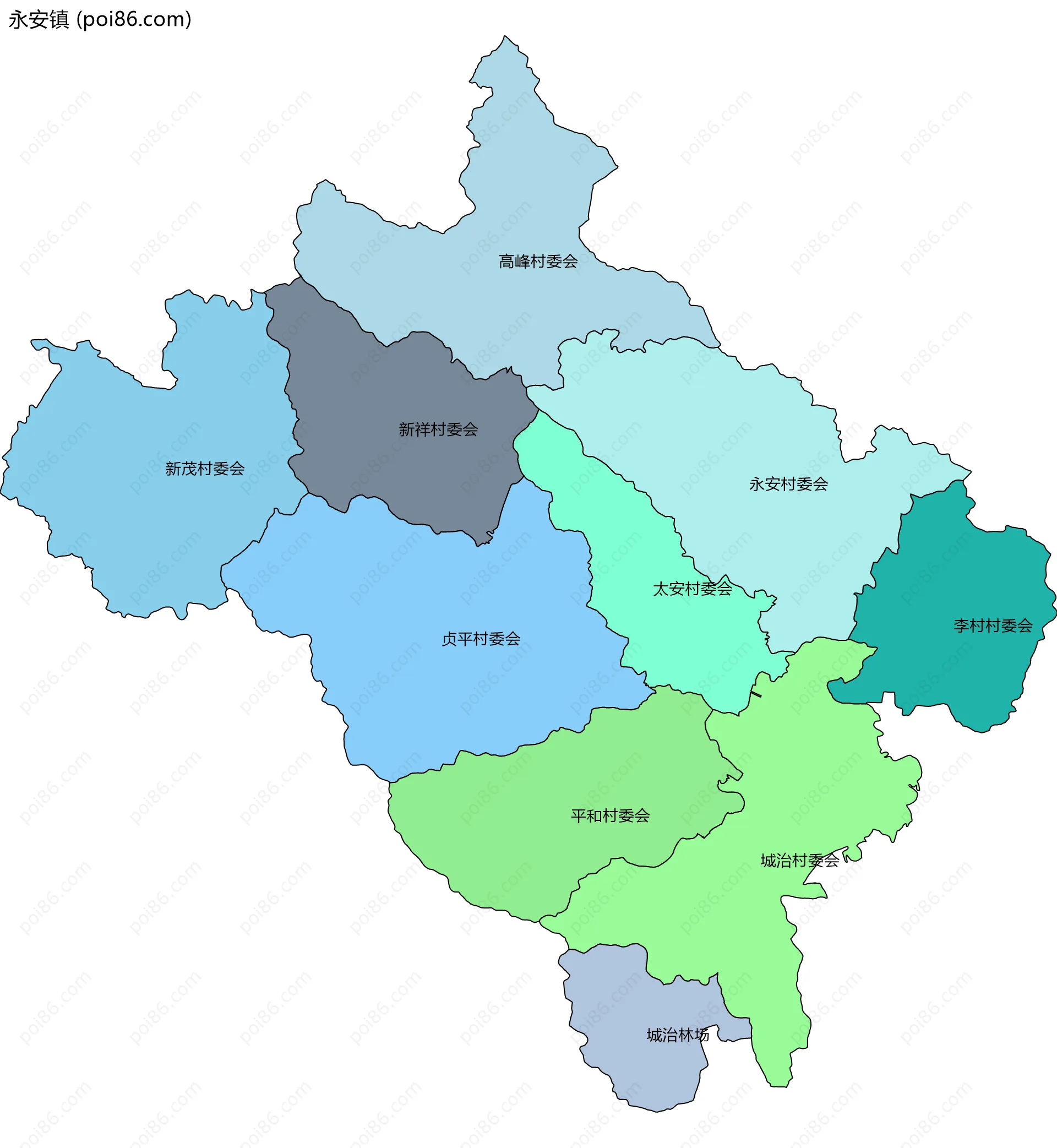 永安镇边界地图(五级行政区划)